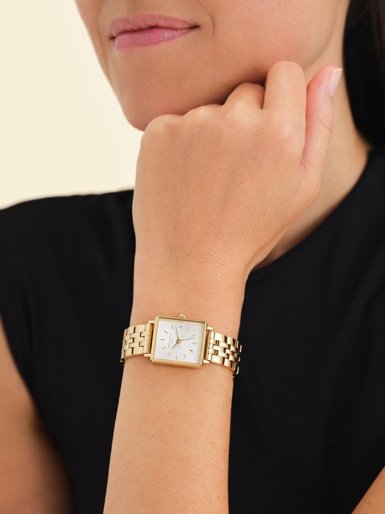  image of rosefield-boxy-xs-white-dial-gold-case-and-bracelet