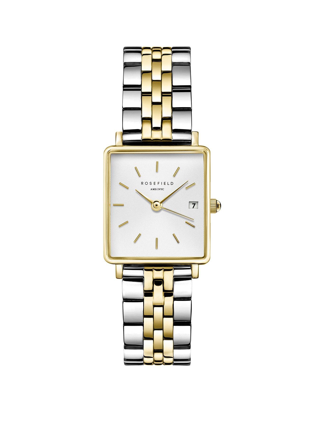 Rosefield BOXY XS White Dial Two Tone Steel Multilinked Case and Bracelet