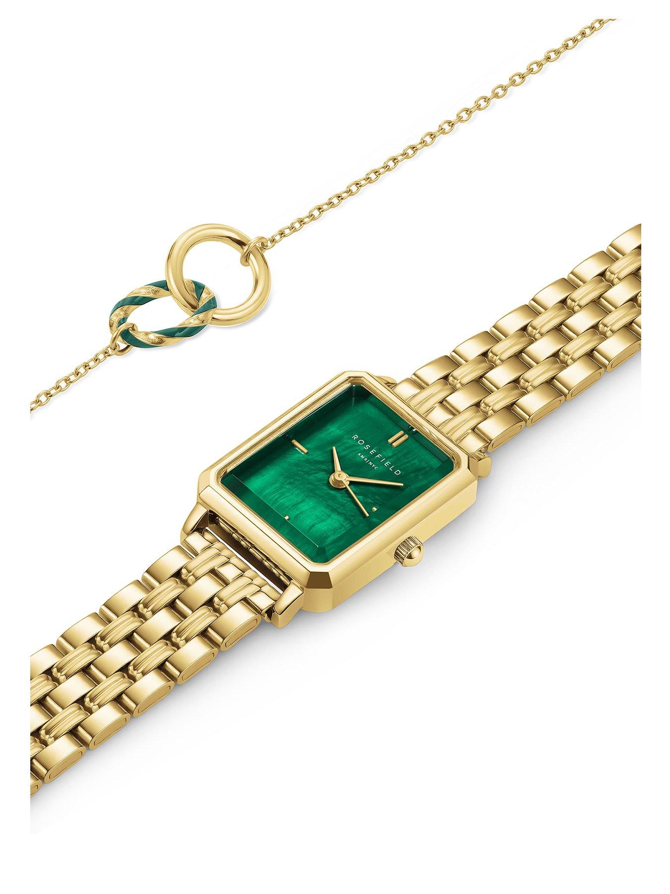 Rosefield BOX SET - Octagon XS Green MOP Watch with Green Stone Set Bracelet