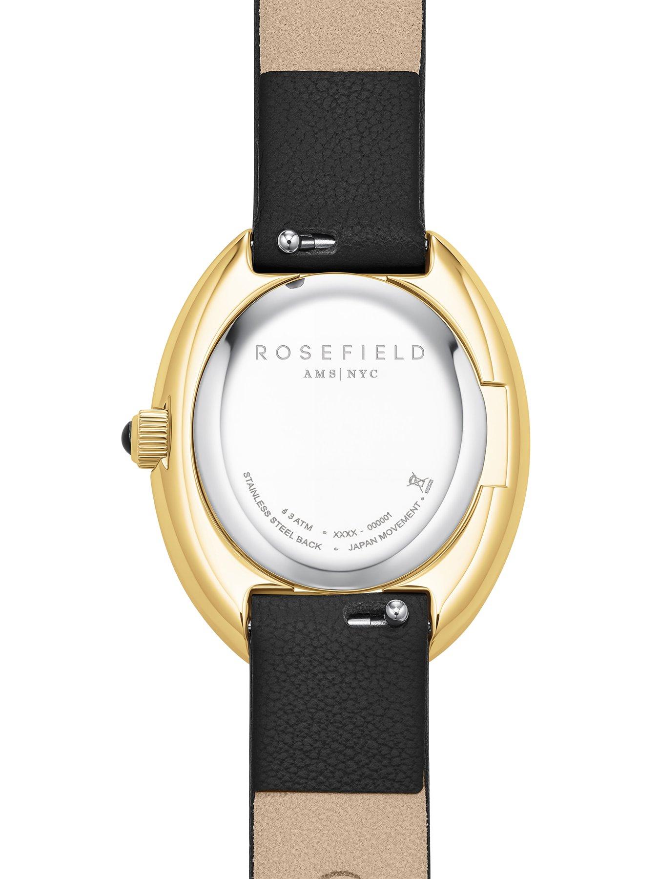  image of rosefield-ovale-gold-case-black-dial-black-leather-strap