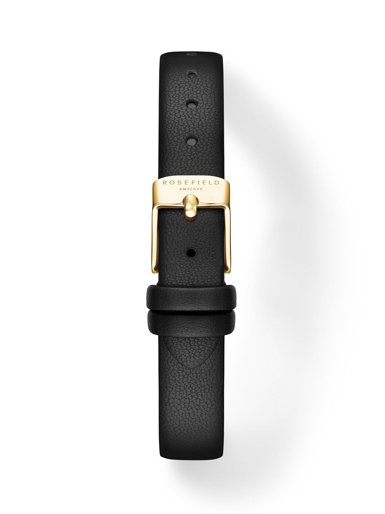  image of rosefield-ovale-gold-case-black-dial-black-leather-strap