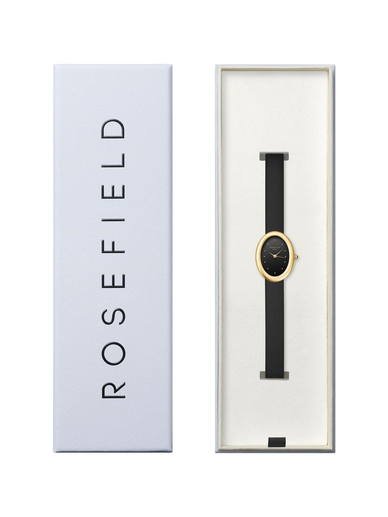  image of rosefield-ovale-gold-case-black-dial-black-leather-strap