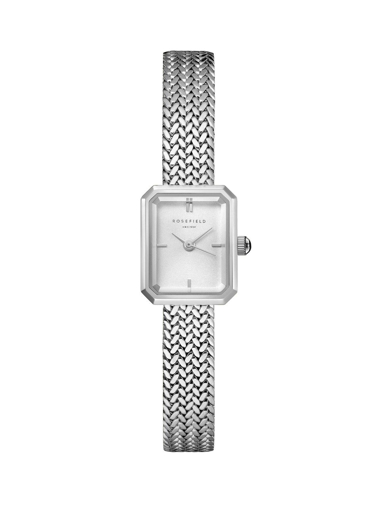  image of rosefield-mini-octagon-silver-dial-steel-mesh