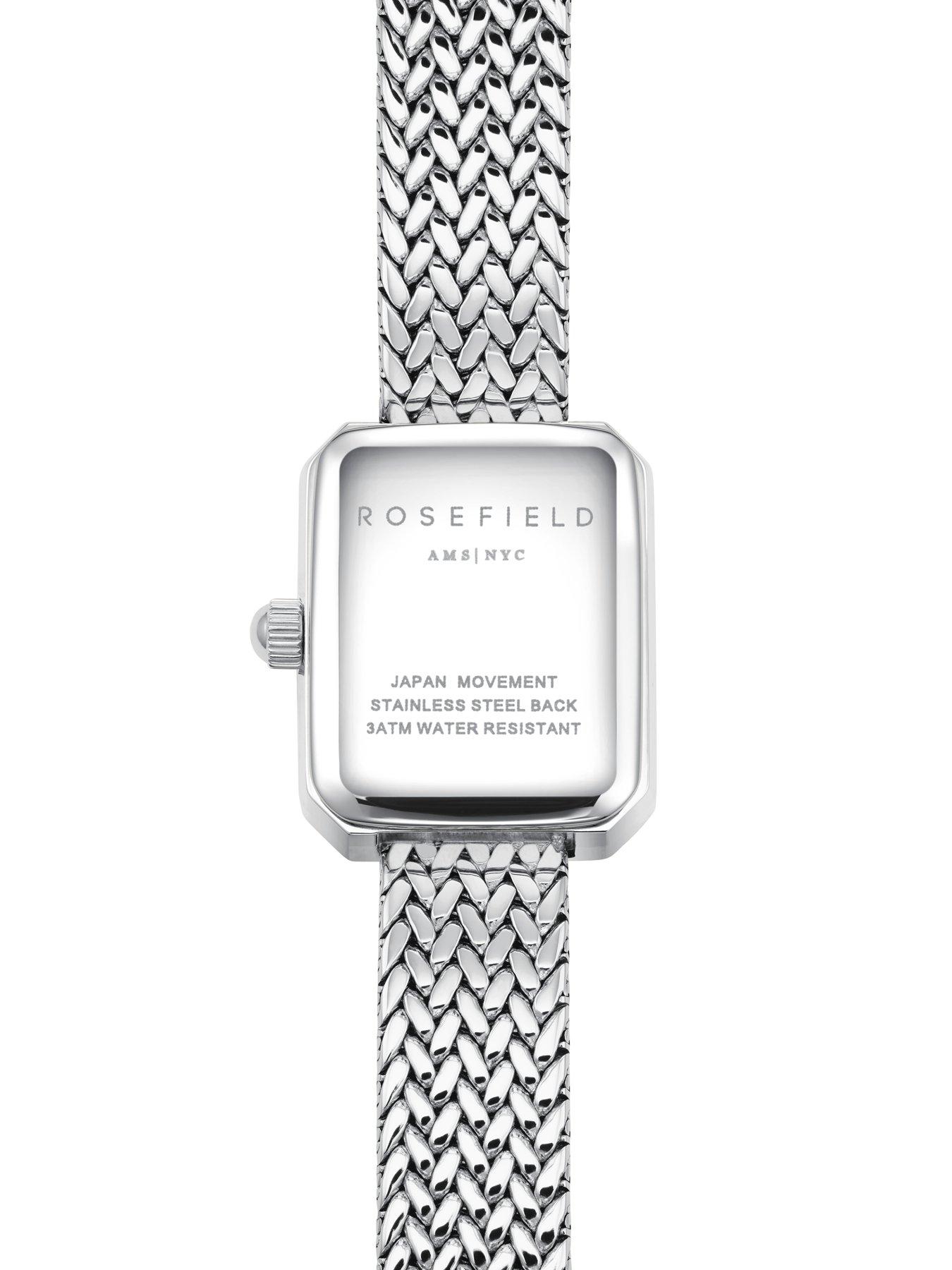  image of rosefield-mini-octagon-silver-dial-steel-mesh