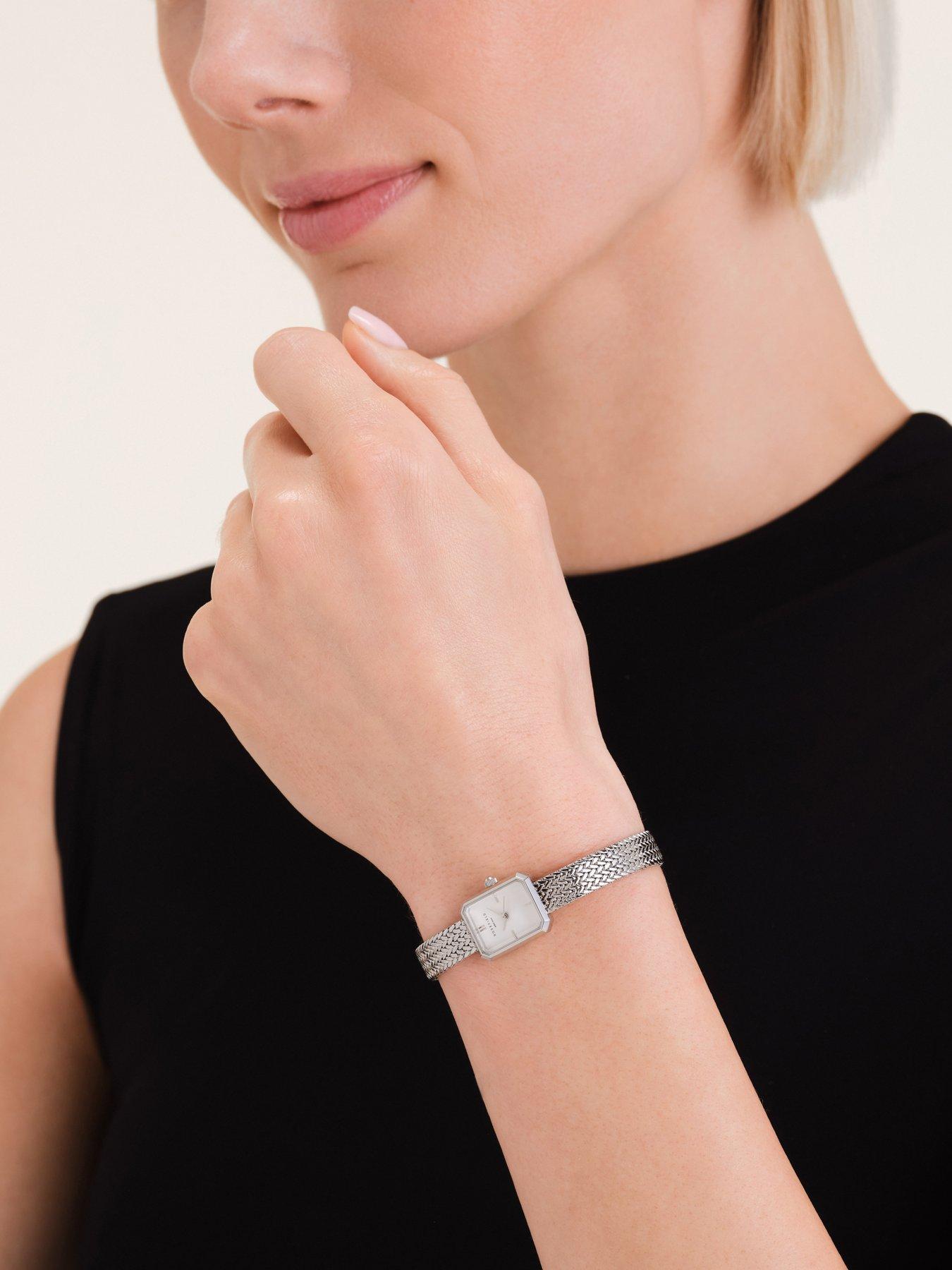  image of rosefield-mini-octagon-silver-dial-steel-mesh
