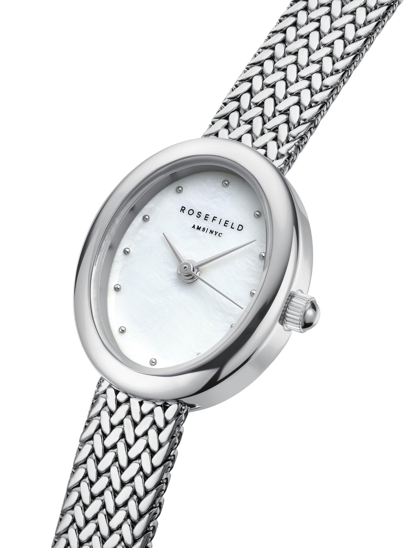  image of rosefield-mini-oval-mop-dial-steel-mesh