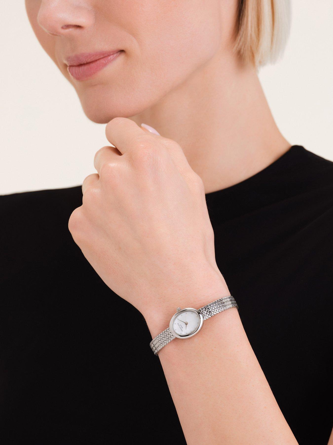  image of rosefield-mini-oval-mop-dial-steel-mesh