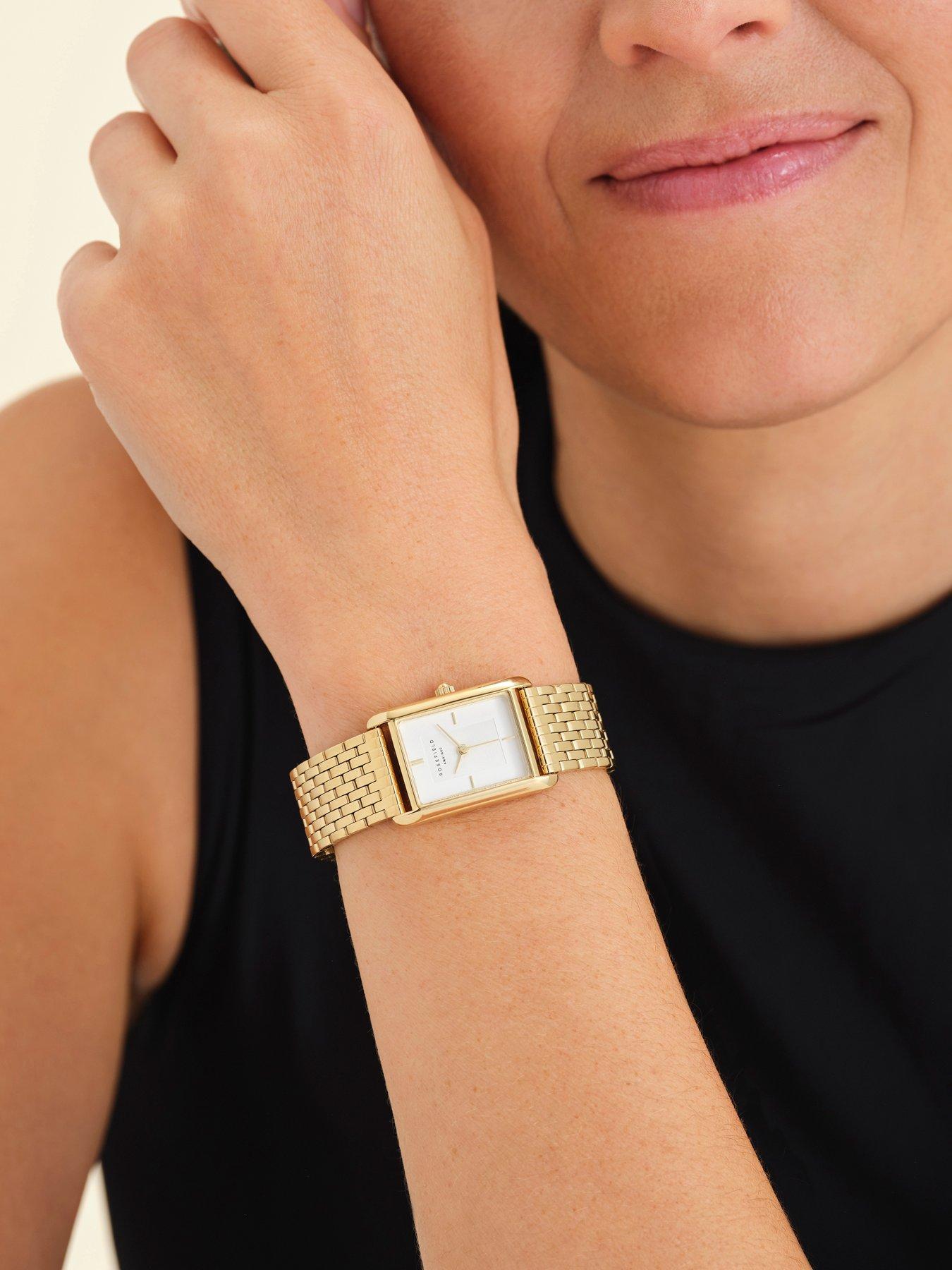  image of rosefield-heirloom-white-dial-gold-case-and-multi-linked-bracelet