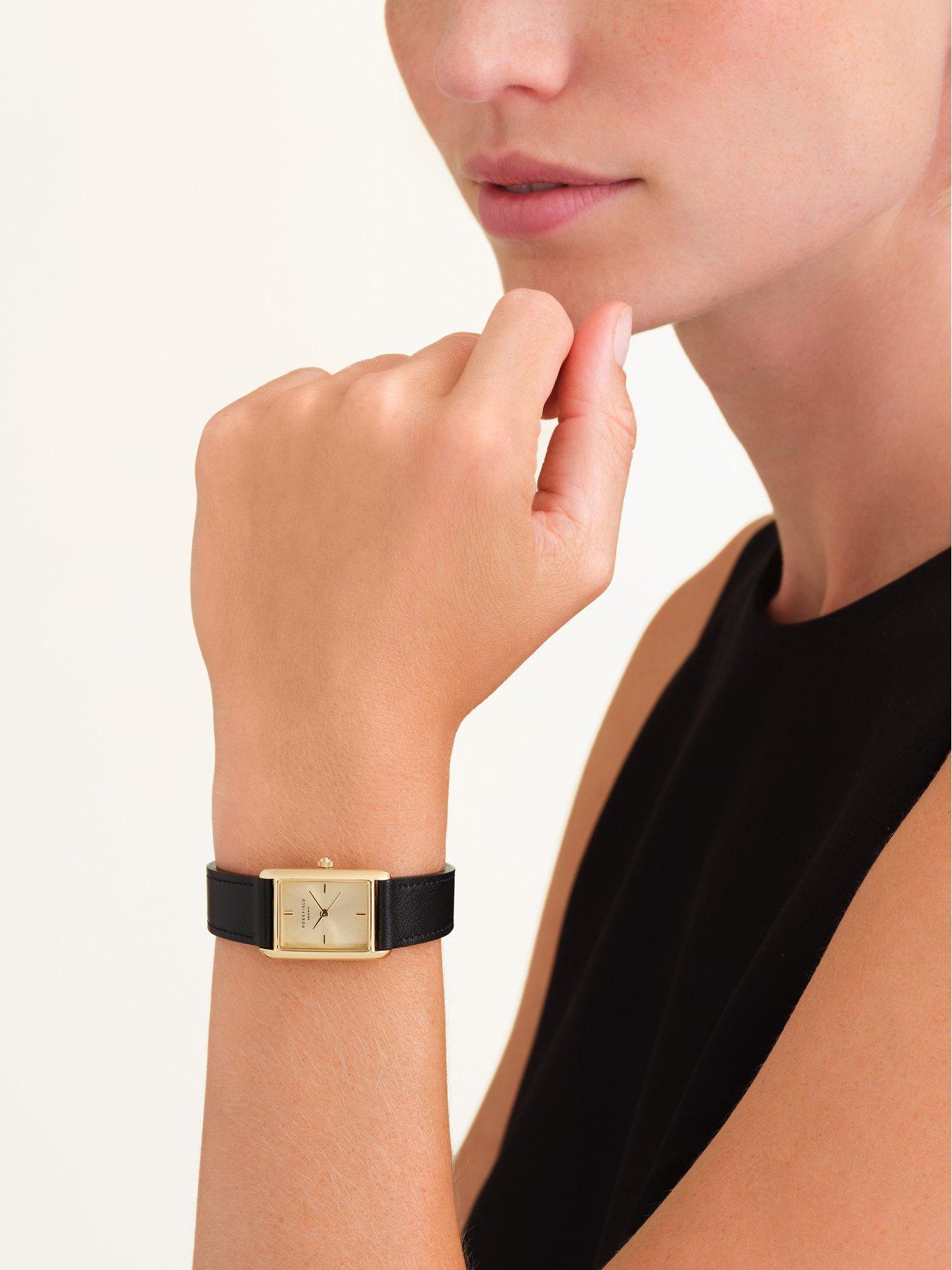 Image 4 of 4 of Rosefield HEIRLOOM Gold Dial and Case Black Leather Strap