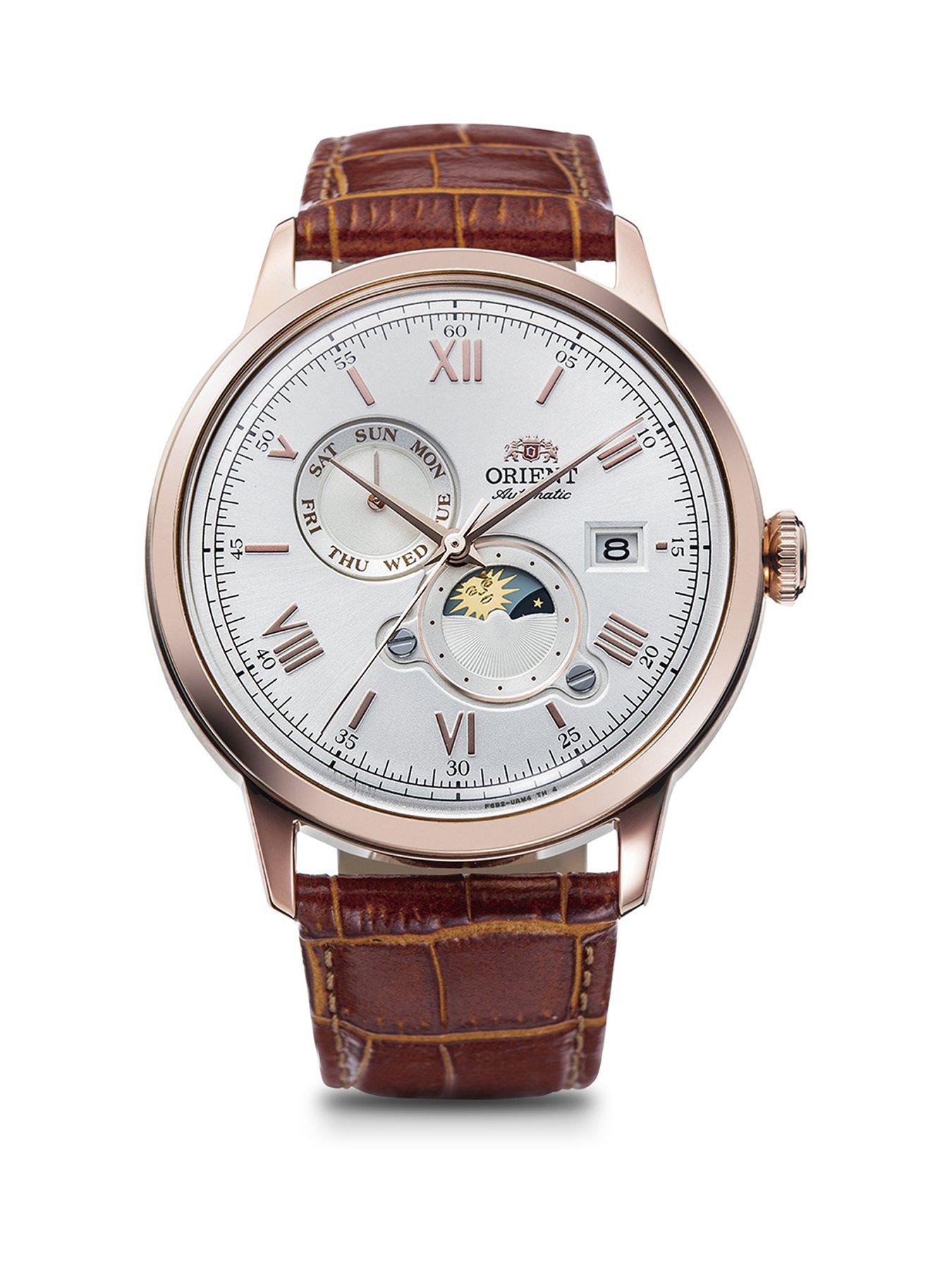 orient-bambino-sun-and-moon-white-dial-roman-tan-leather-strap-rose-gold-case