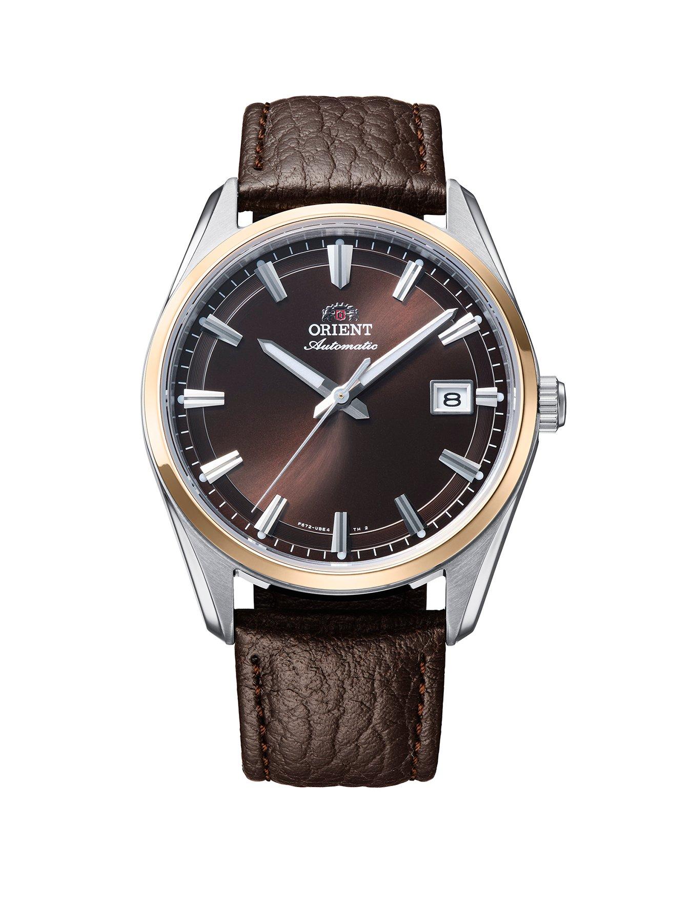 Orient Stretto Date Two Tone Brown Dial Brown Leather Strap