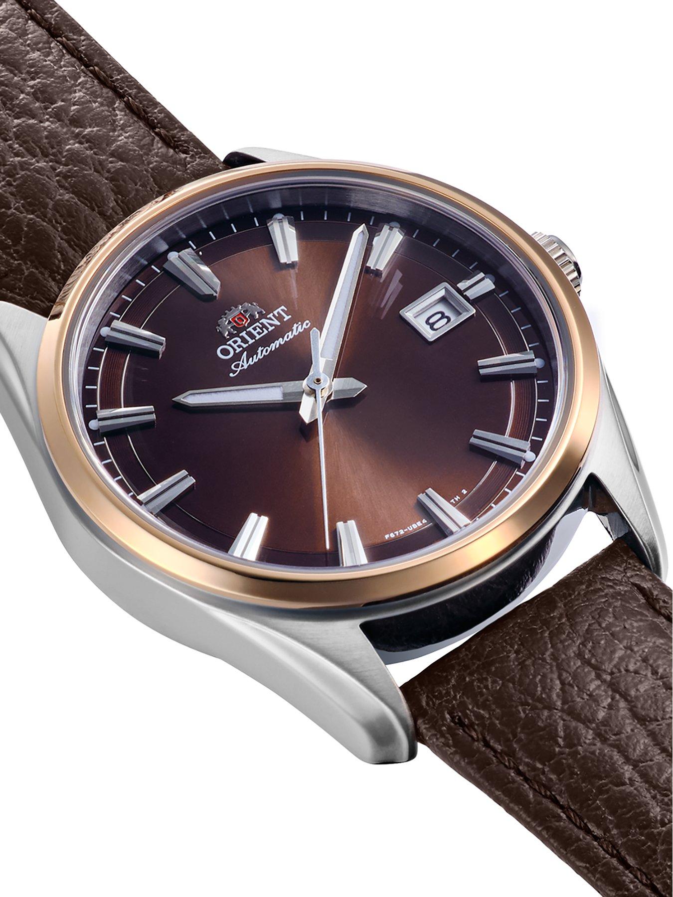  image of orient-stretto-date-two-tone-brown-dial-brown-leather-strap