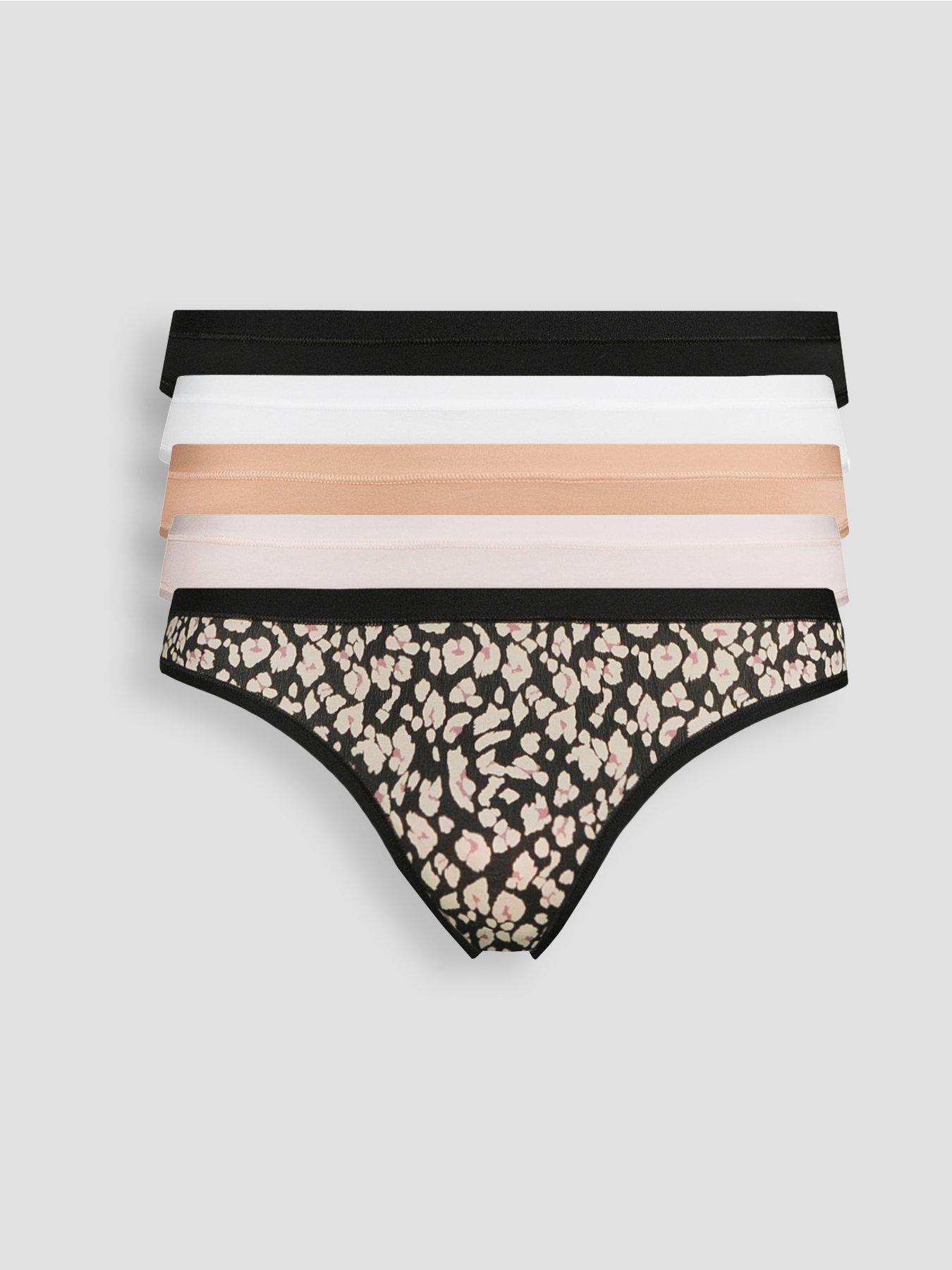 Image 5 of 6 of The Very Collection 5 Pack Cotton Plain And Leopard Print Thongs
