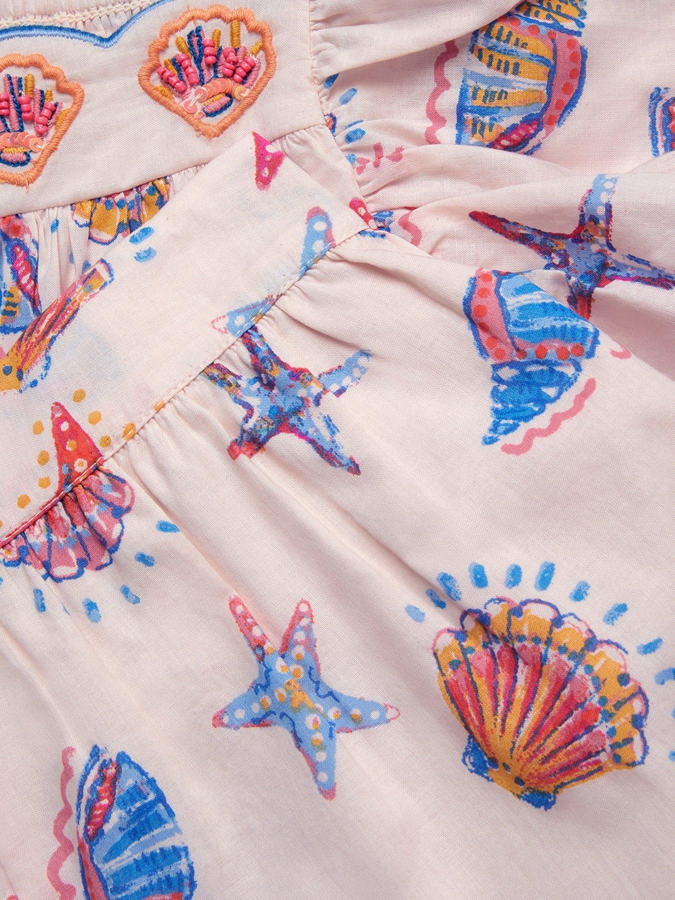  image of monsoon-girls-shell-printed-blouse-short-set-light-cream