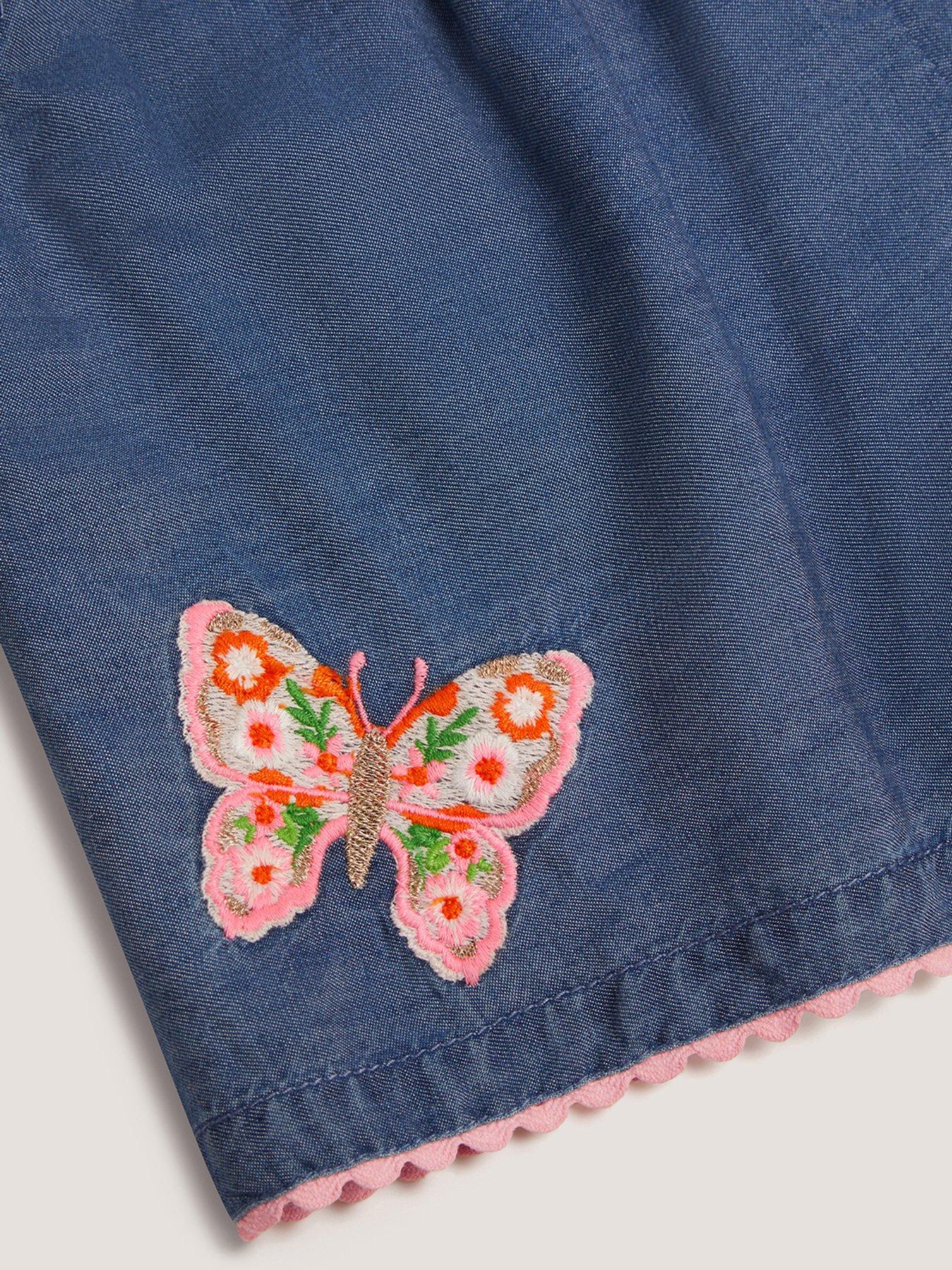 Image 4 of 4 of Monsoon Girls Butterfly Embroidered Tencel Shorts - Blue