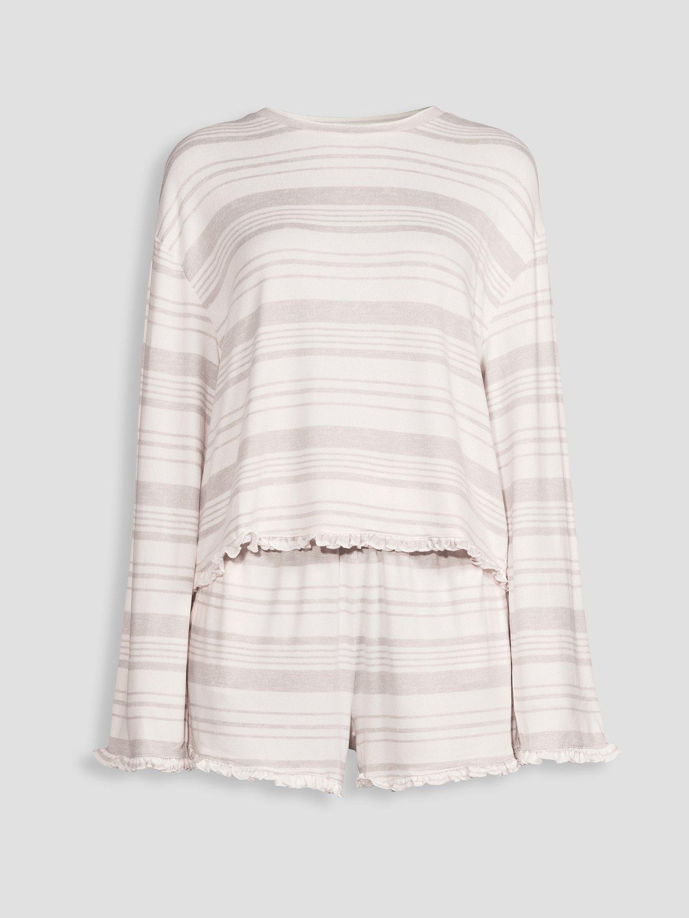 Image 7 of 7 of The Very Collection Soft Touch Stripe Frill Hem Short Pyjama Set - Grey