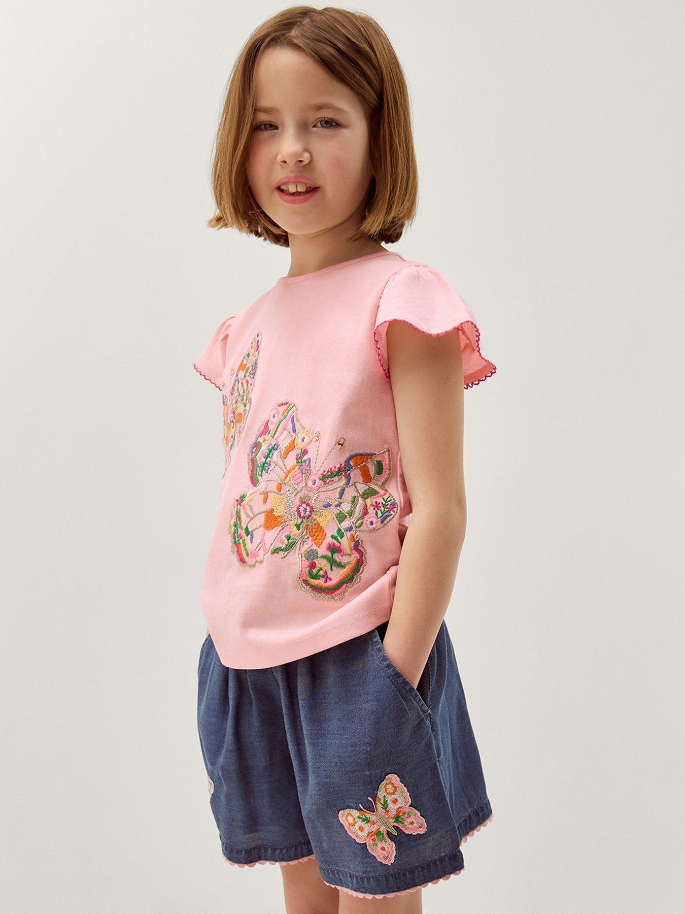 Image 1 of 4 of Monsoon Girls Short Sleeve Butterfly Heritage Tshirt - Pink