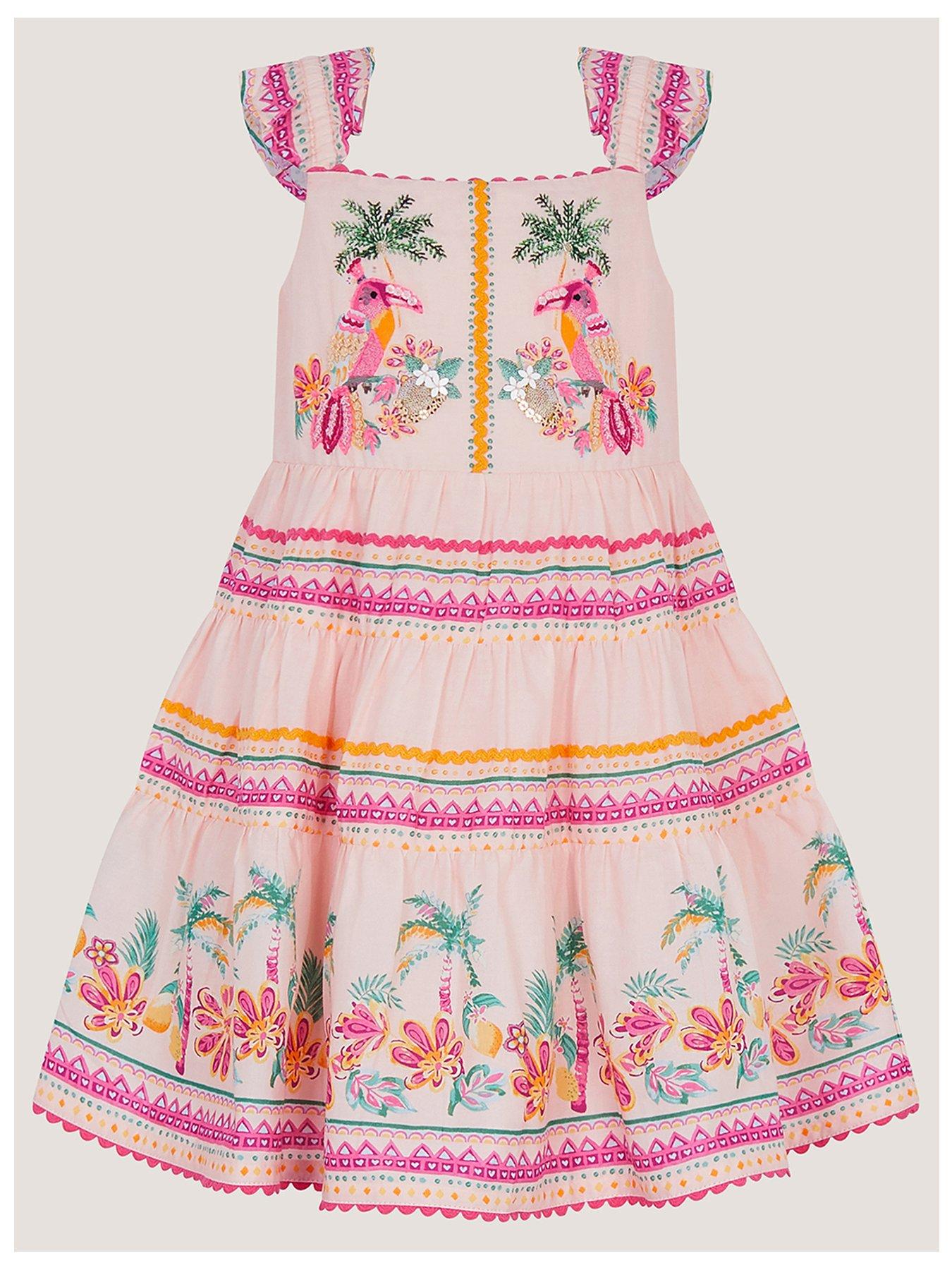 Monsoon Baby Girls Tina Tropical Toucan Dress - Pink