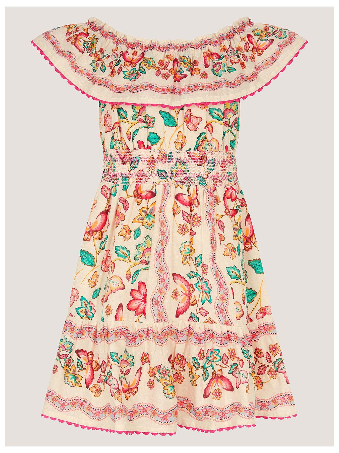 Monsoon Girls Jelena Bardot Dobby Dress - Light Cream