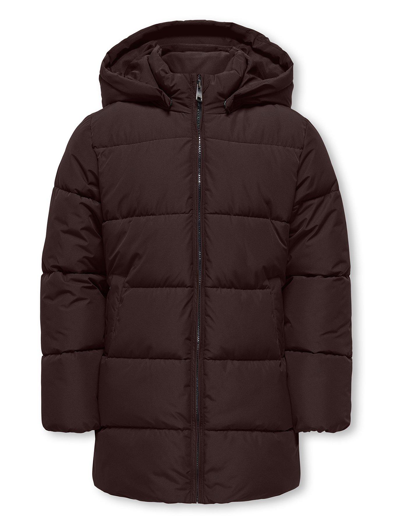Only Kids Girls Longline Padded Coat - Brown