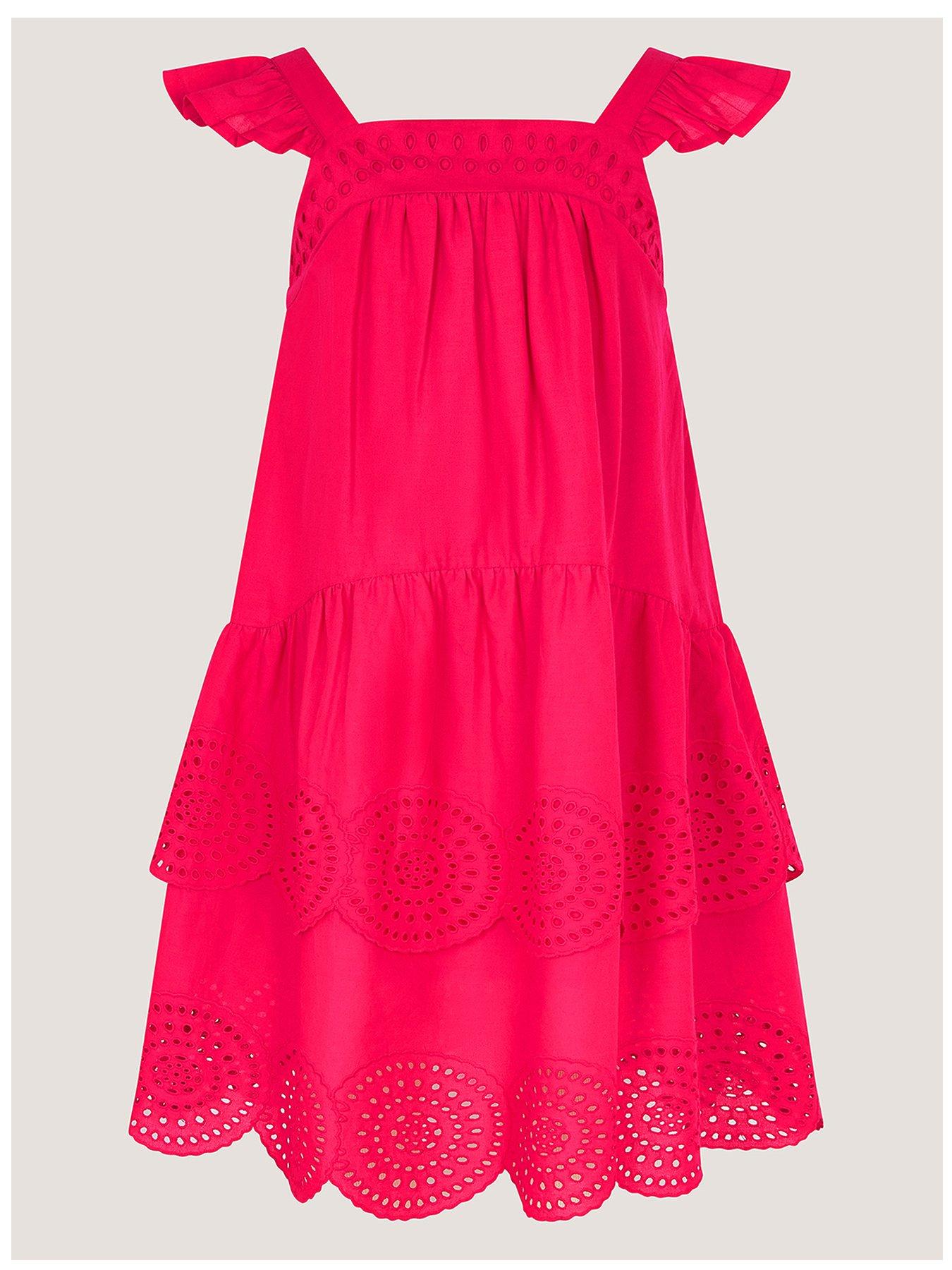 Monsoon Girls Coastal Broderie Fuschia Dress - Pink