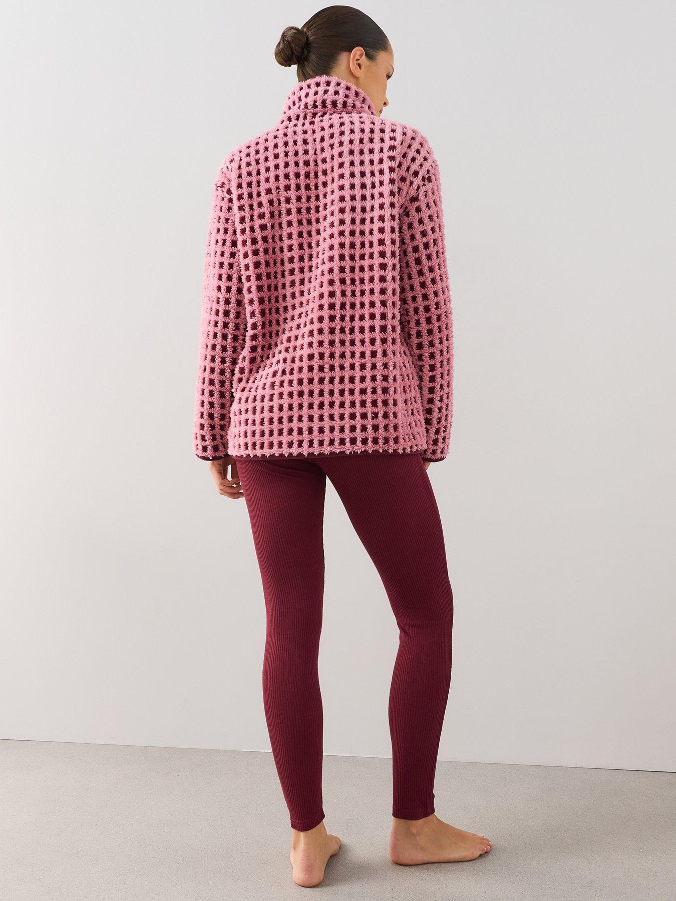 Image 2 of 7 of The Very Collection Borg Fleece Pyjama Set - Pink/Burgundy