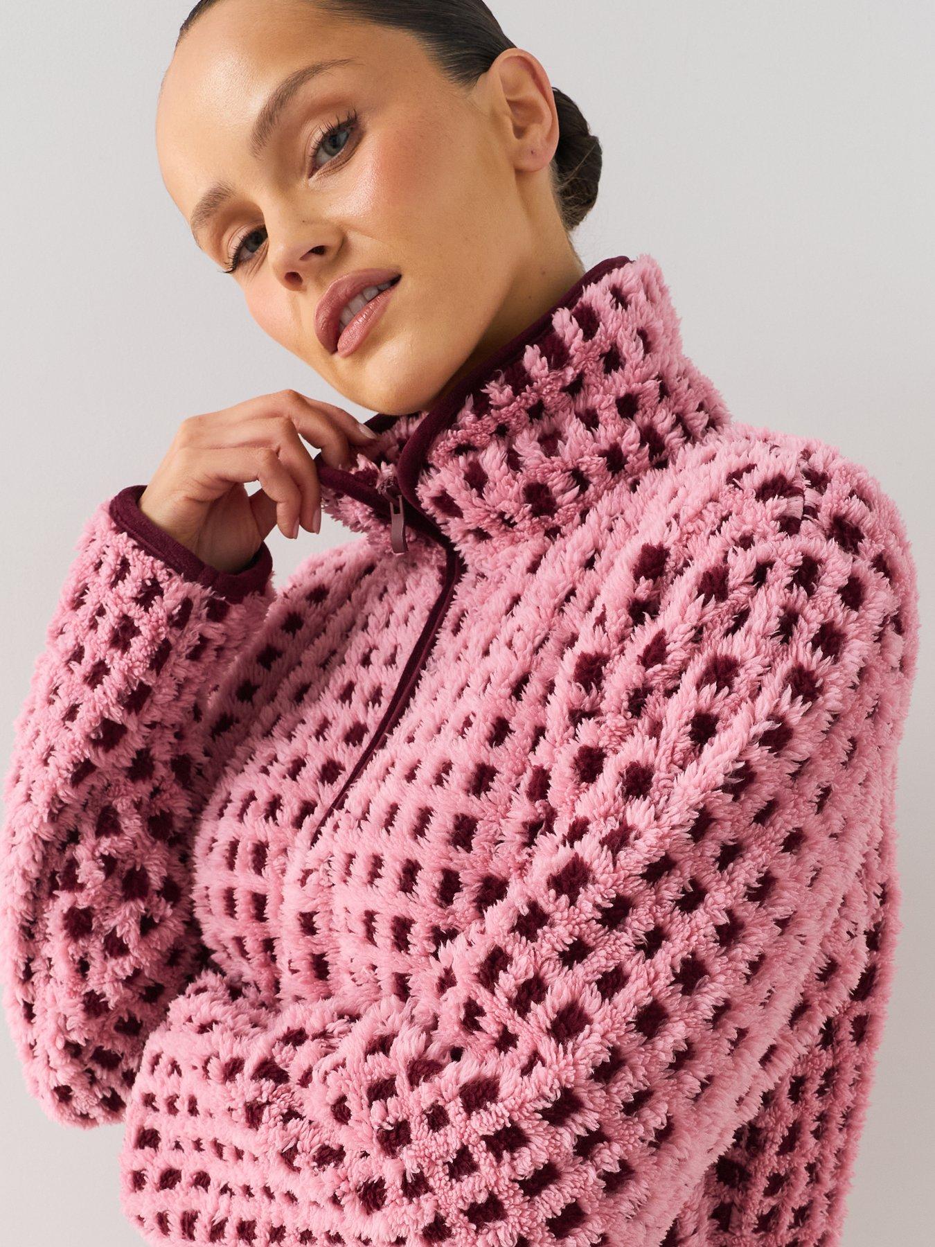 Image 4 of 7 of The Very Collection Borg Fleece Pyjama Set - Pink/Burgundy