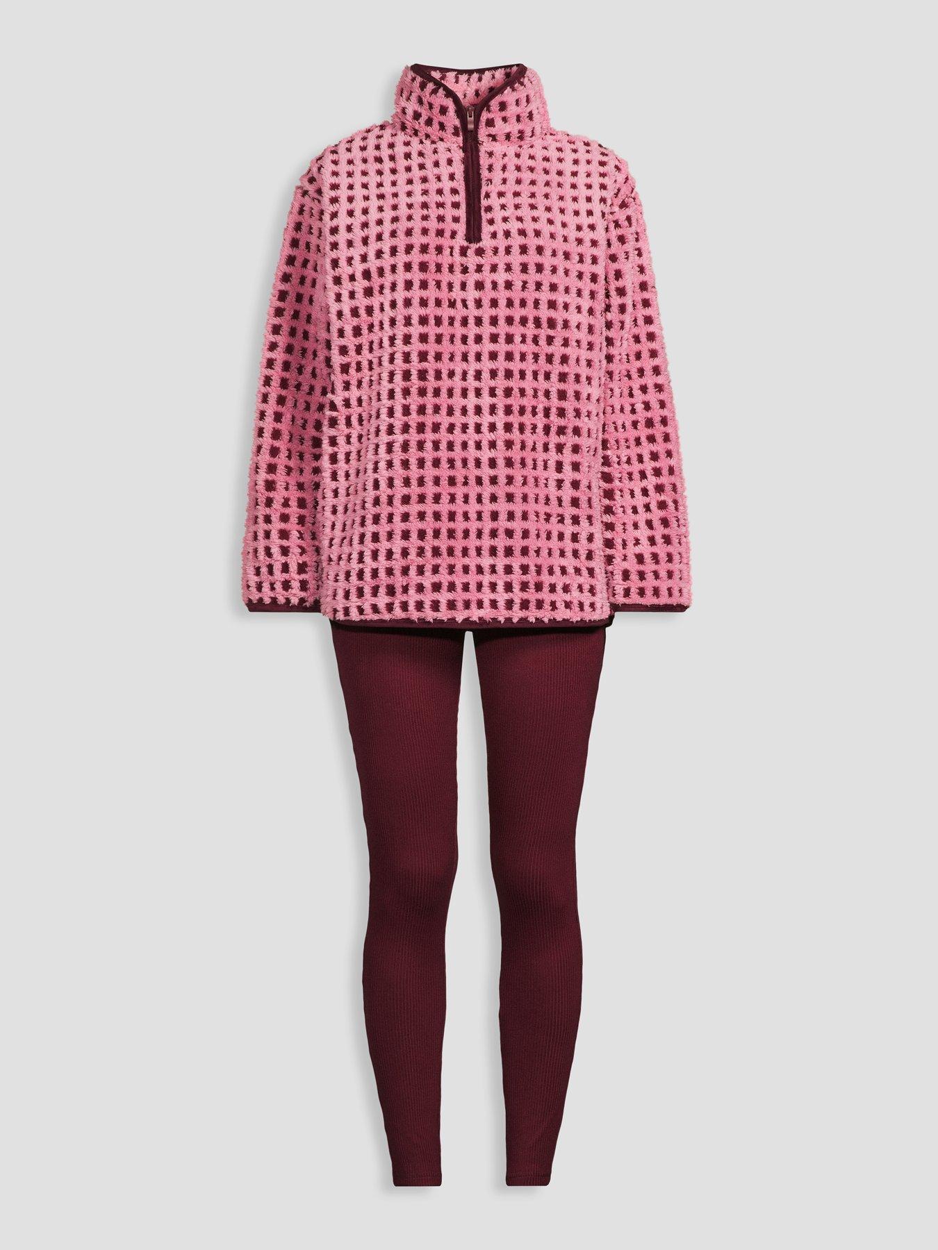 Image 7 of 7 of The Very Collection Borg Fleece Pyjama Set - Pink/Burgundy