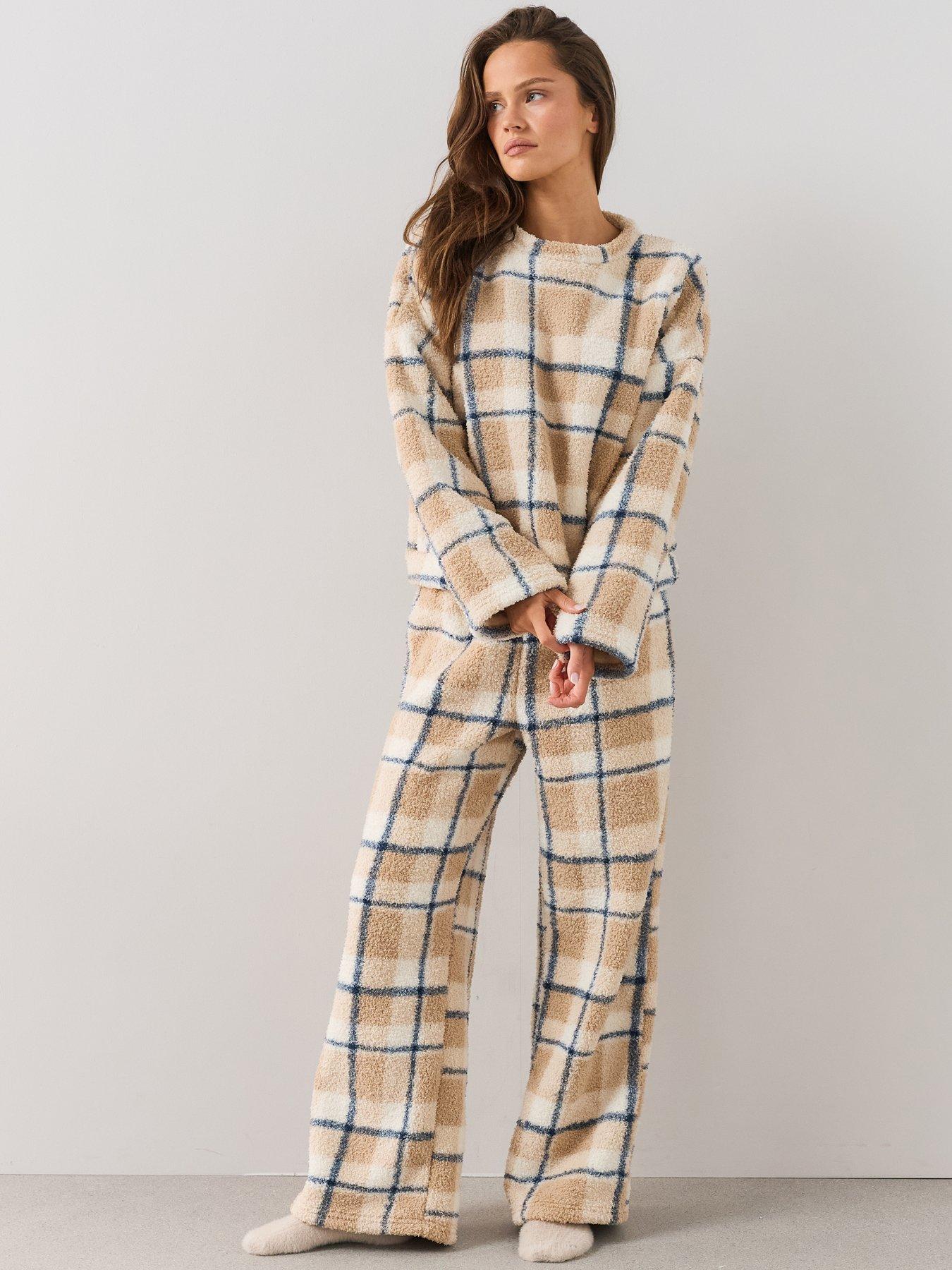 The Very Collection Borg Check Print Loungewear Set - Beige