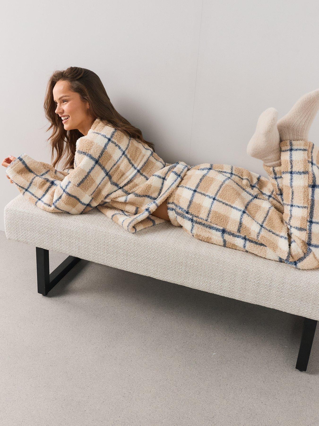 Image 5 of 7 of The Very Collection Borg Check Print Loungewear Set - Beige