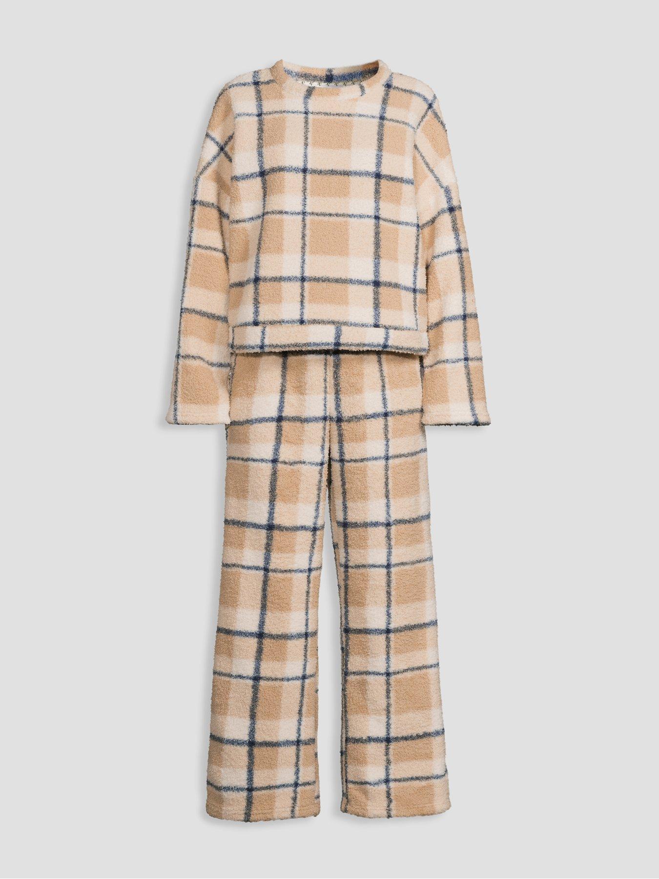 Image 7 of 7 of The Very Collection Borg Check Print Loungewear Set - Beige
