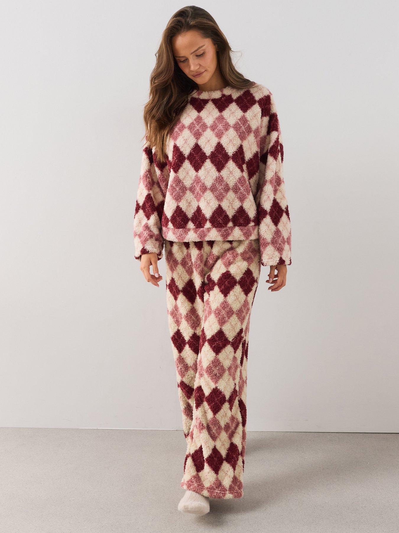 The Very Collection Argyle Print Borg Loungewear Set - Pink