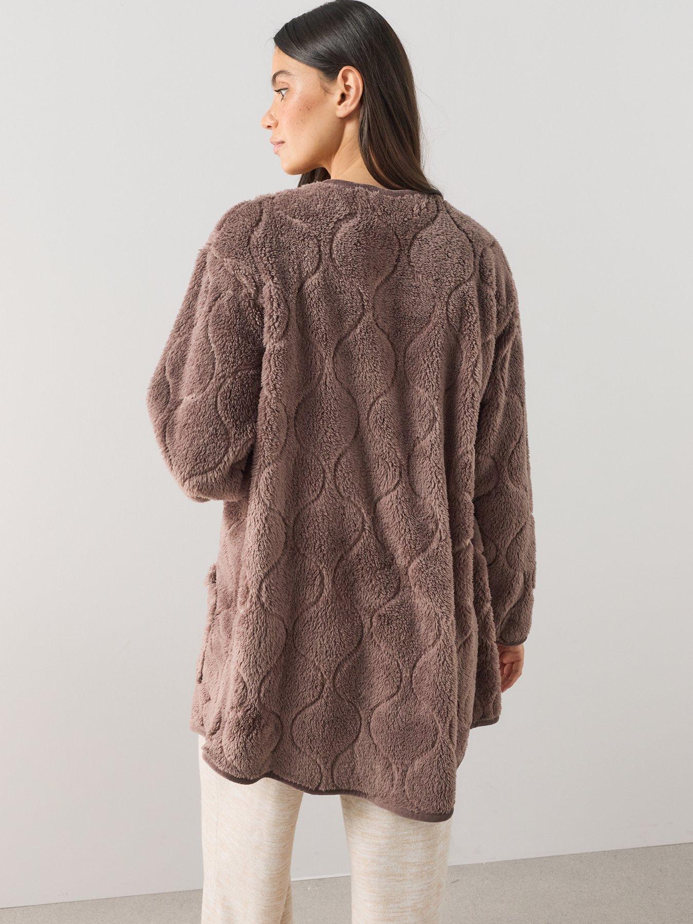 Image 2 of 7 of The Very Collection Borg Cardigan Dressing Gown - Brown