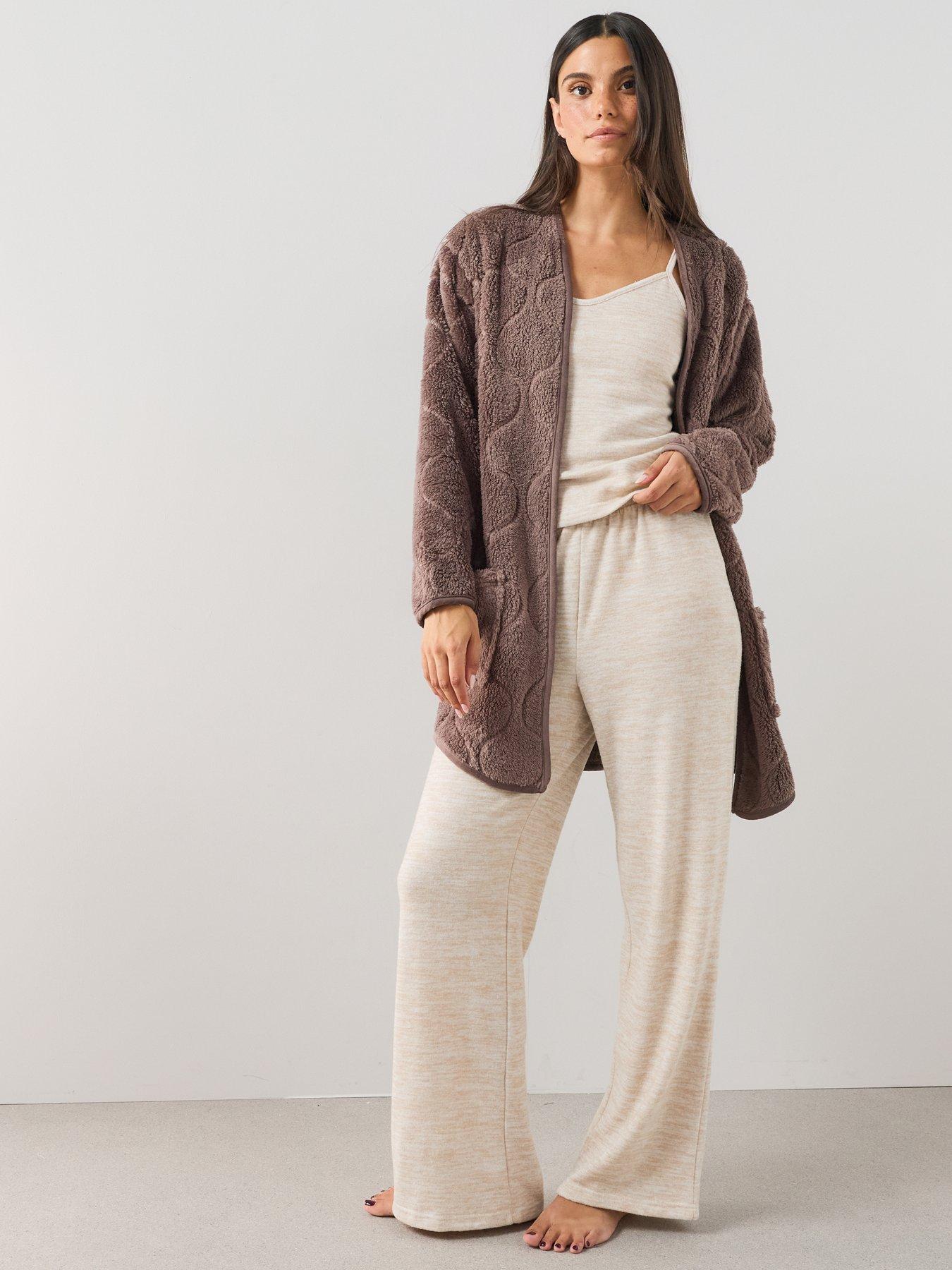 Image 3 of 7 of The Very Collection Borg Cardigan Dressing Gown - Brown