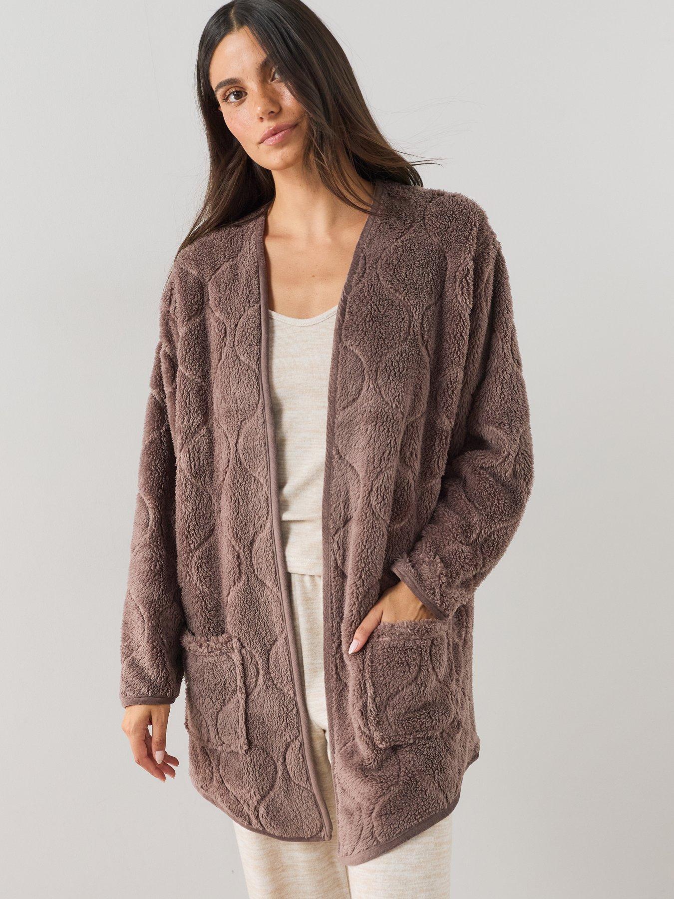 Image 5 of 7 of The Very Collection Borg Cardigan Dressing Gown - Brown