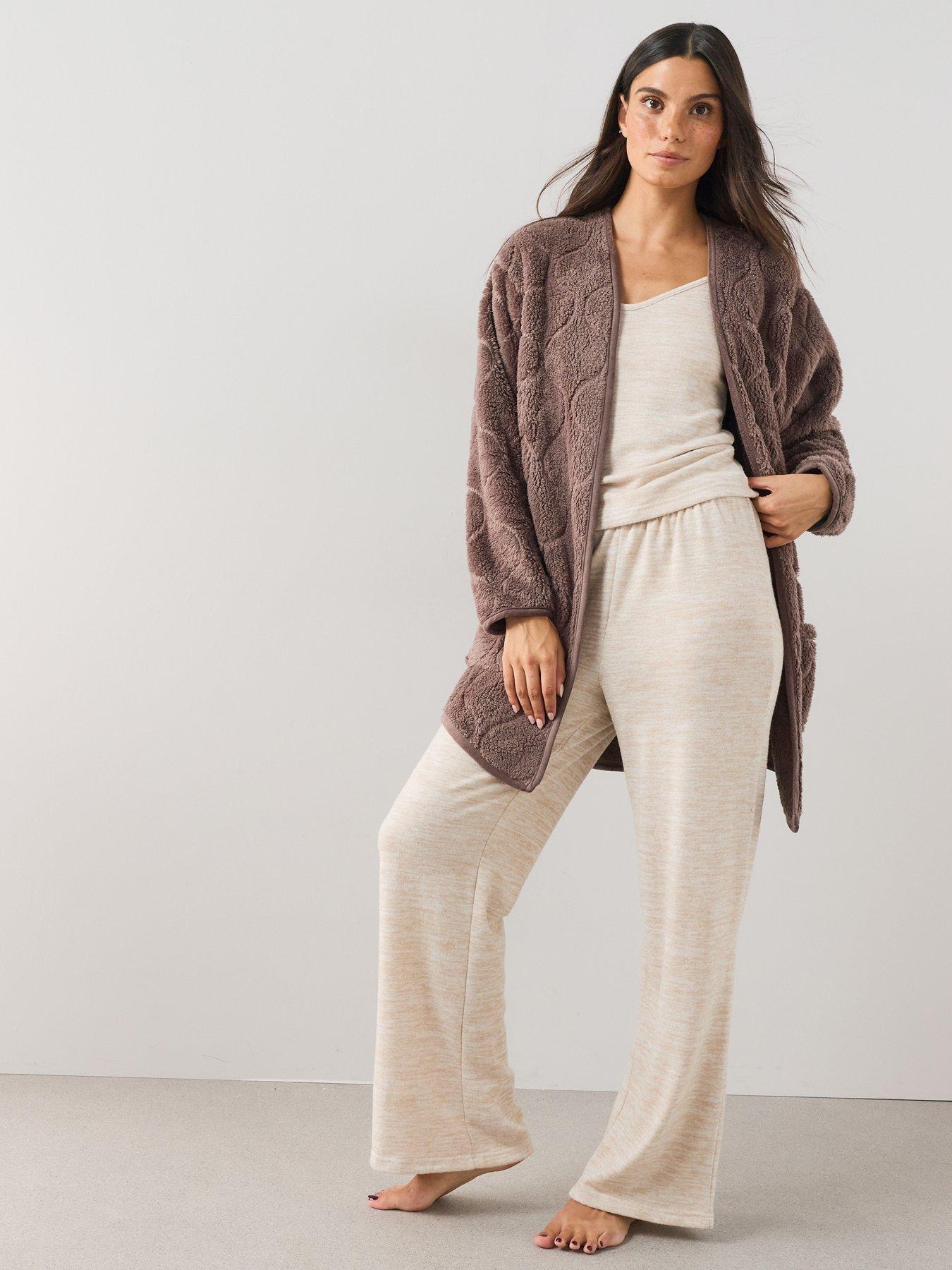 Image 6 of 7 of The Very Collection Borg Cardigan Dressing Gown - Brown