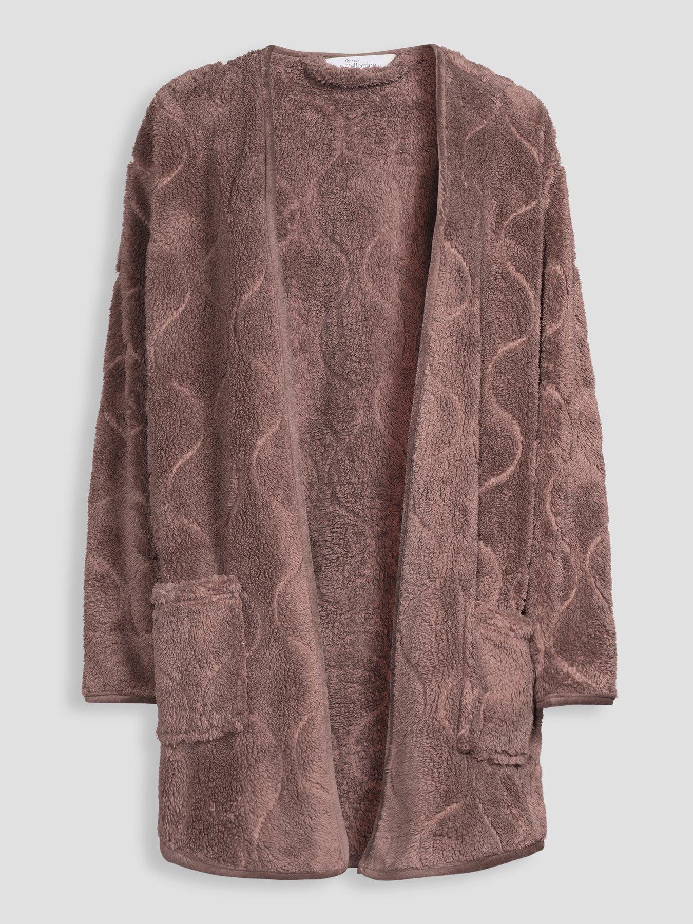 Image 7 of 7 of The Very Collection Borg Cardigan Dressing Gown - Brown