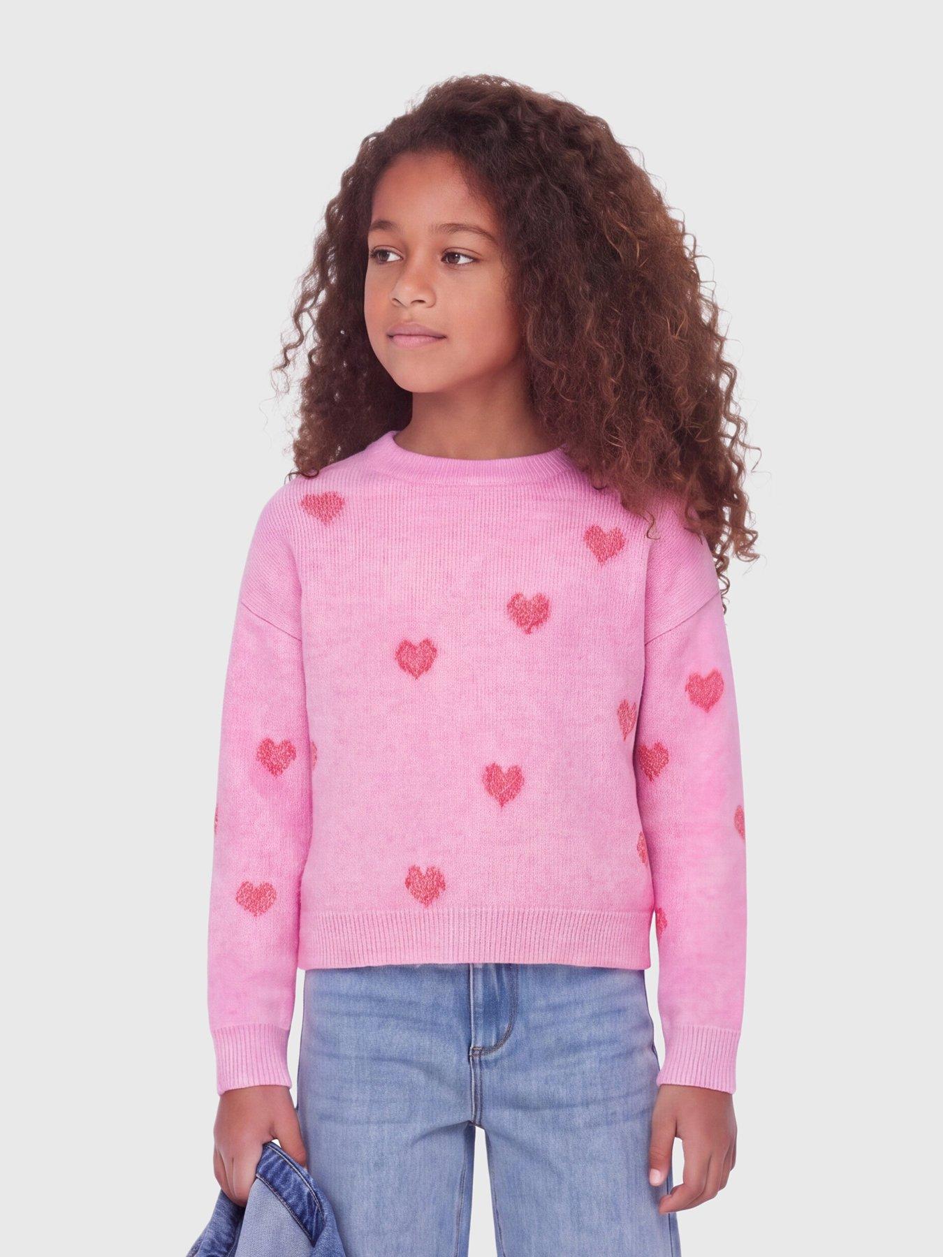 Only Kids Girls Heart Knitted Jumper - Pink