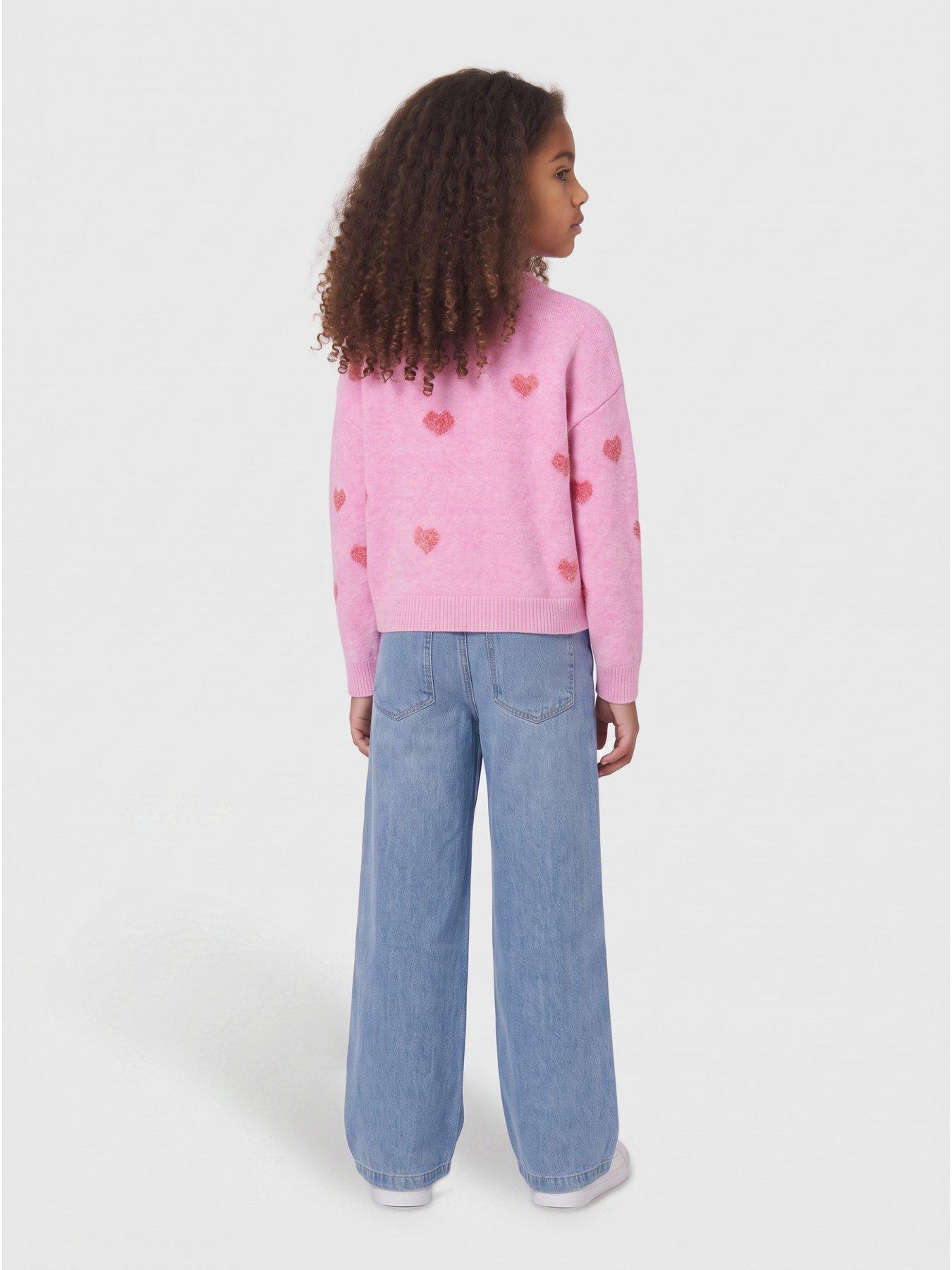 Image 2 of 7 of Only Kids Girls Heart Knitted Jumper - Pink