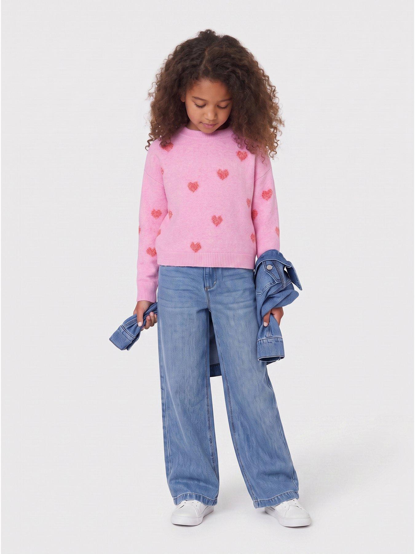 Image 3 of 7 of Only Kids Girls Heart Knitted Jumper - Pink