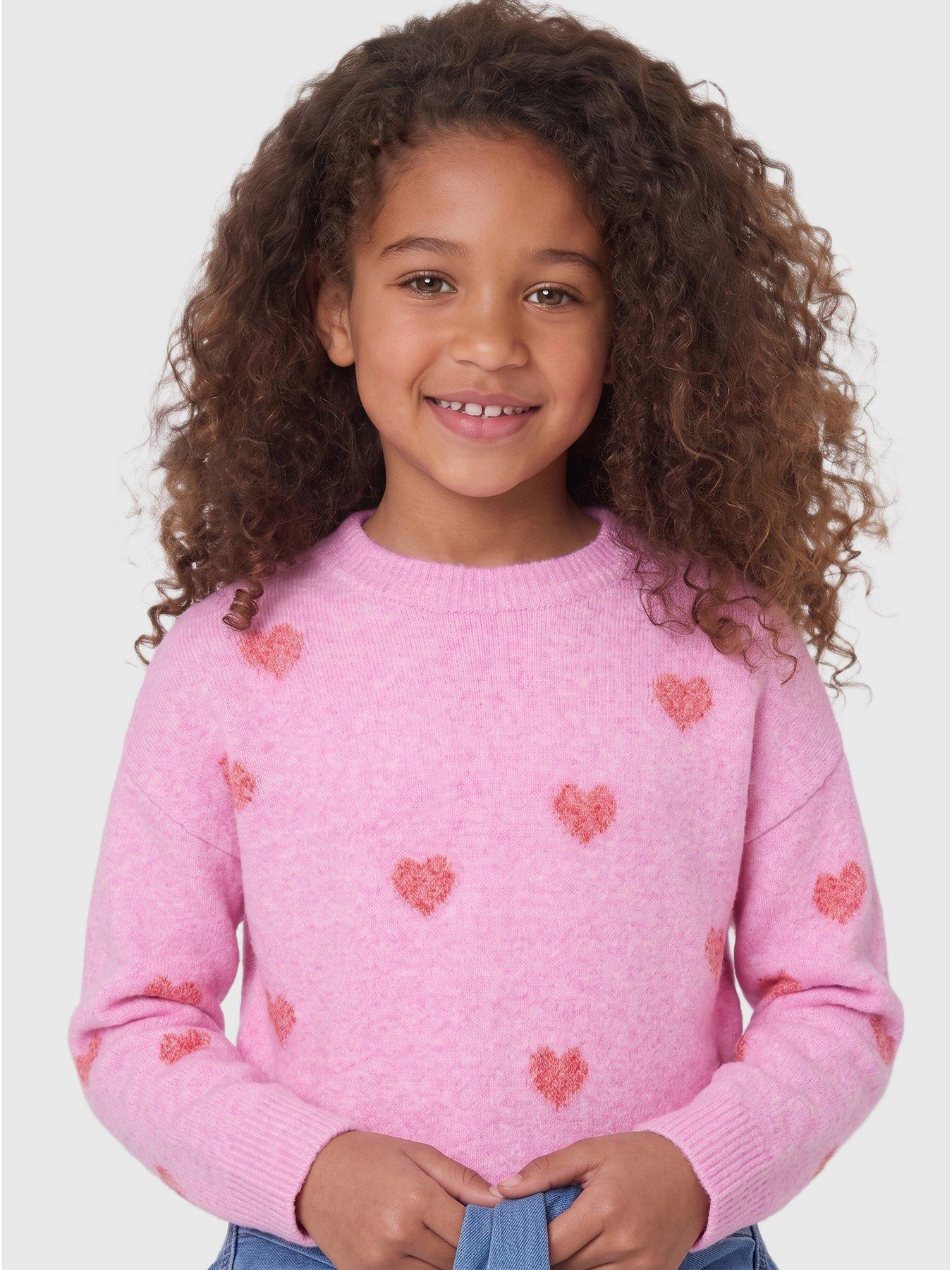 Image 4 of 7 of Only Kids Girls Heart Knitted Jumper - Pink