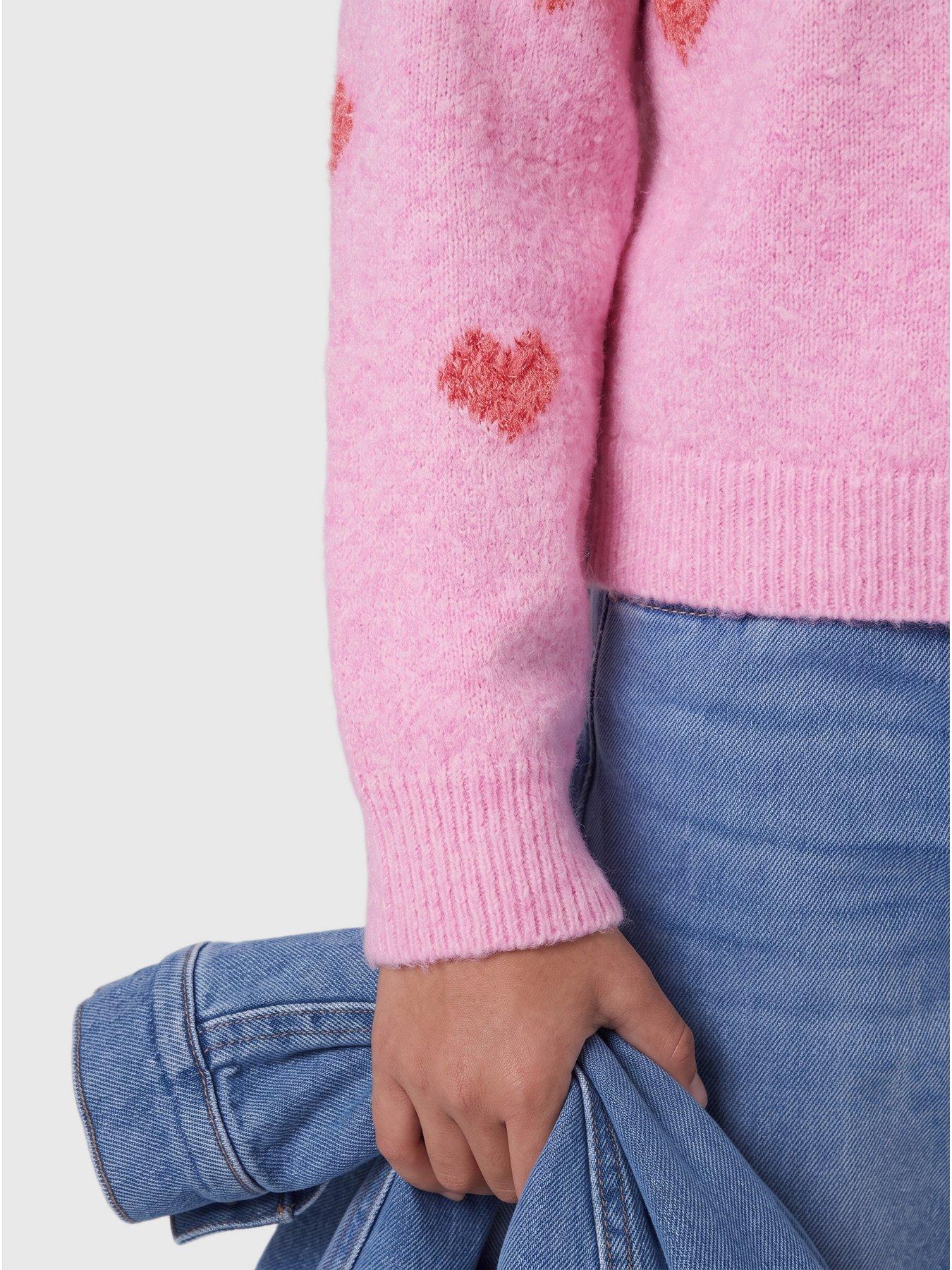 Image 5 of 7 of Only Kids Girls Heart Knitted Jumper - Pink