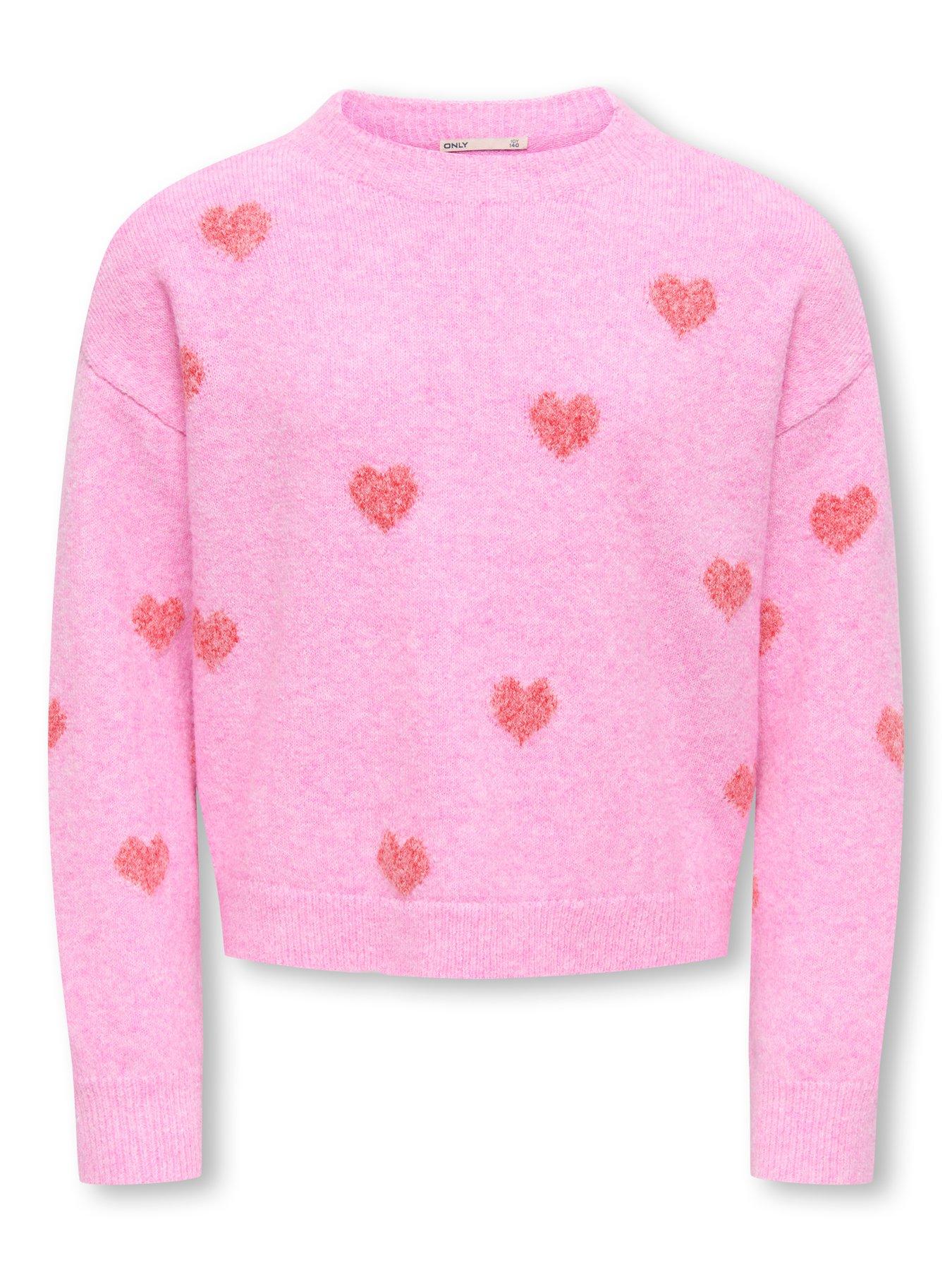 Image 6 of 7 of Only Kids Girls Heart Knitted Jumper - Pink