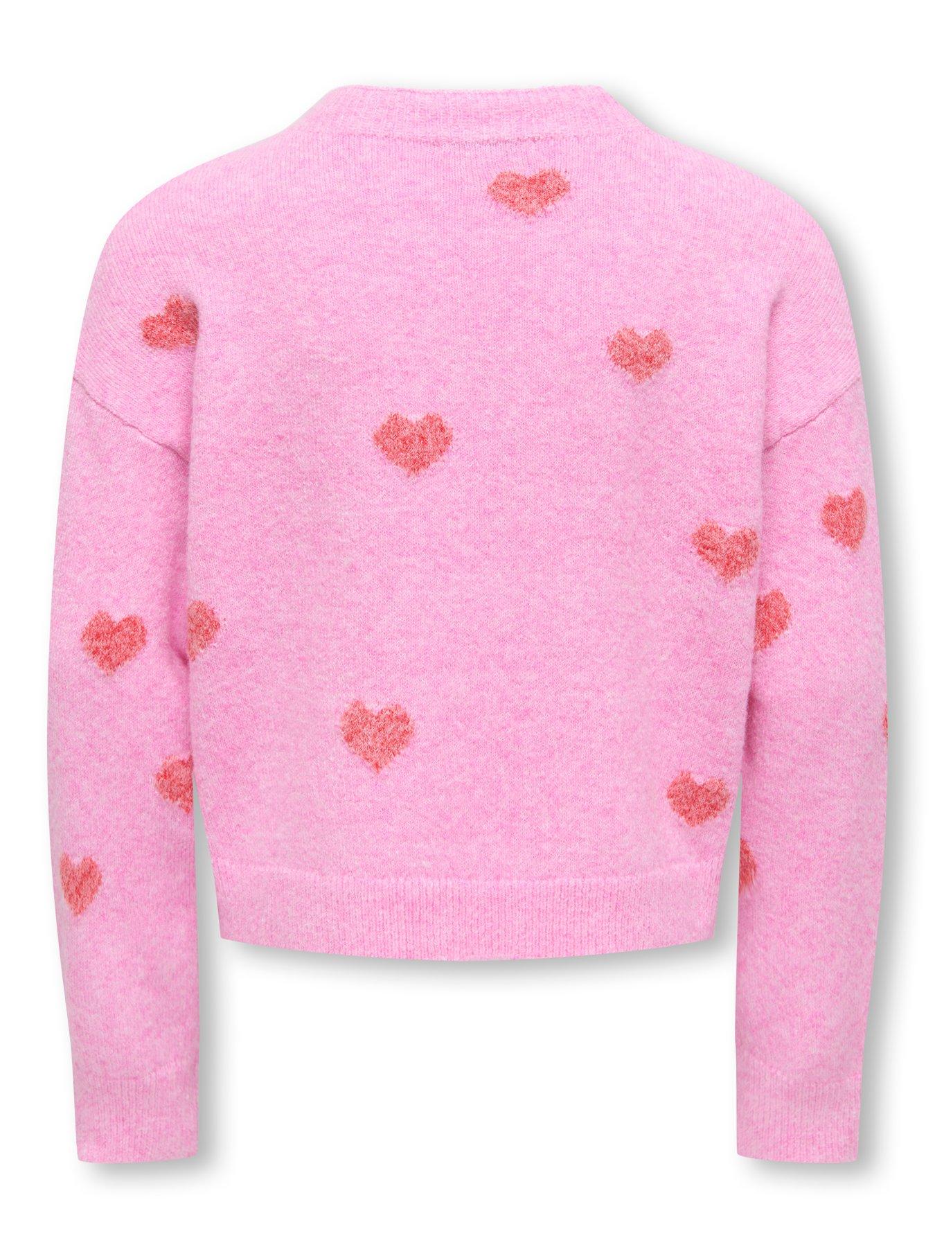 Image 7 of 7 of Only Kids Girls Heart Knitted Jumper - Pink