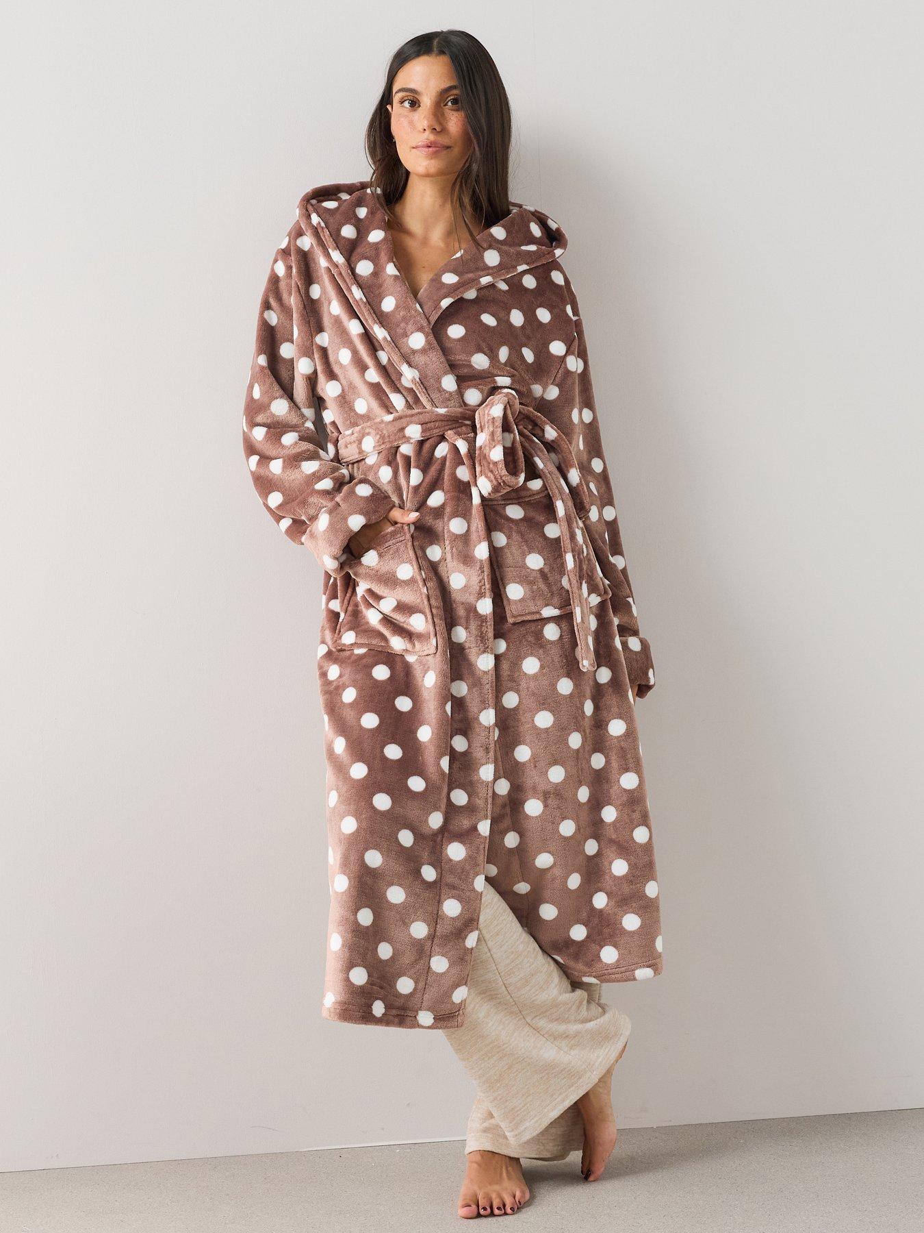 Image 1 of 7 of The Very Collection Polka Dot Dressing Gown - Brown