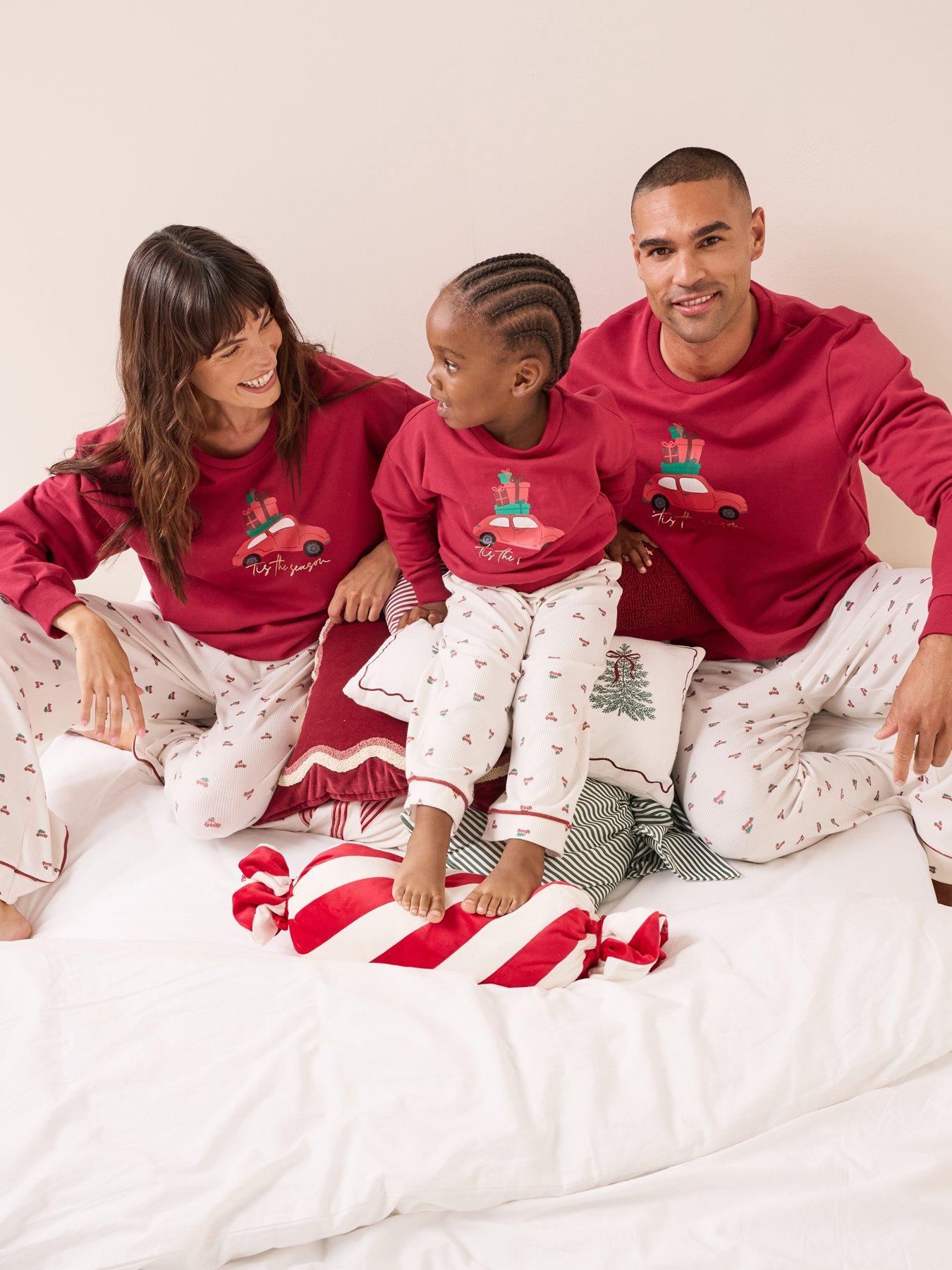 The Very Collection Womens Family Christmas Pyjama Car Sweatshirt And Waffle Printed Bottoms - Red