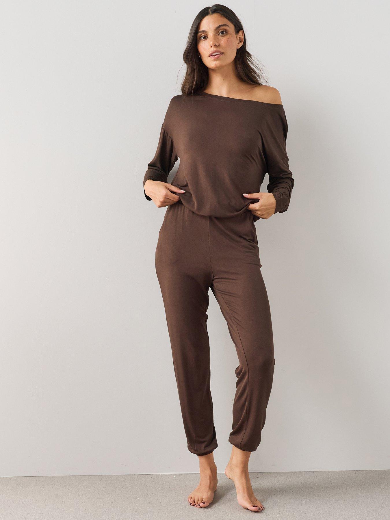 Image 1 of 7 of The Very Collection Slouchy Cuffed Pyjama Set - Brown