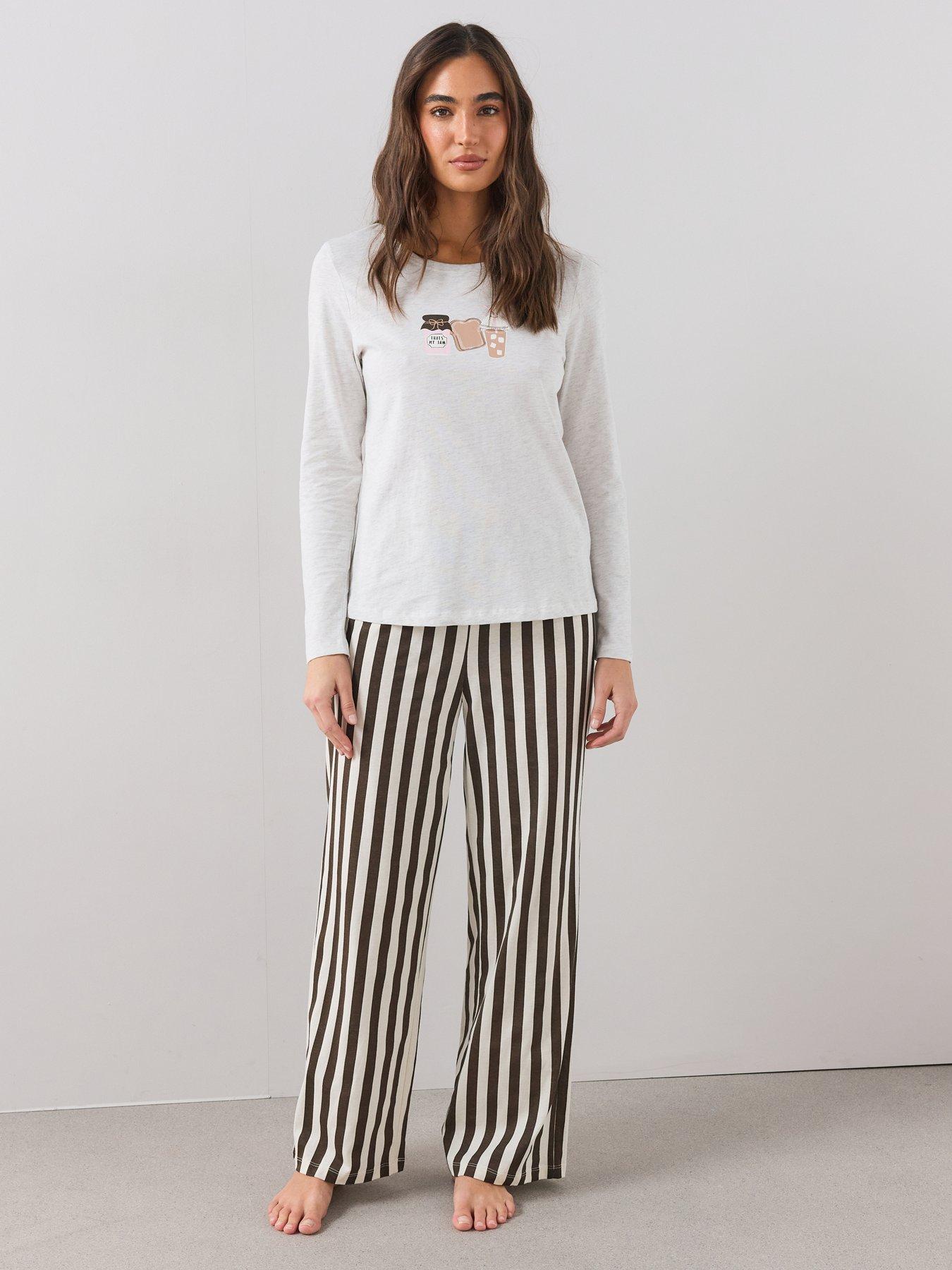 Image 3 of 6 of The Very Collection Womens Breakfast Print Wide Leg Pyjama Set - Beige