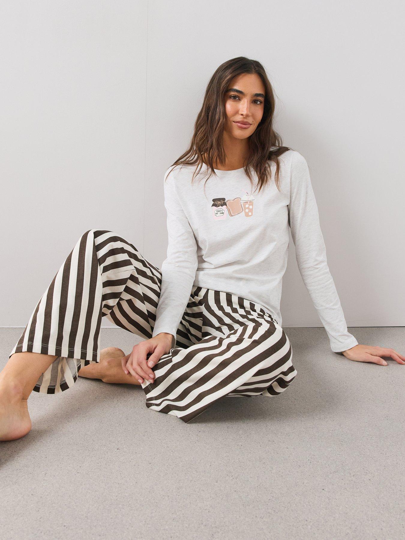 Image 4 of 6 of The Very Collection Womens Breakfast Print Wide Leg Pyjama Set - Beige