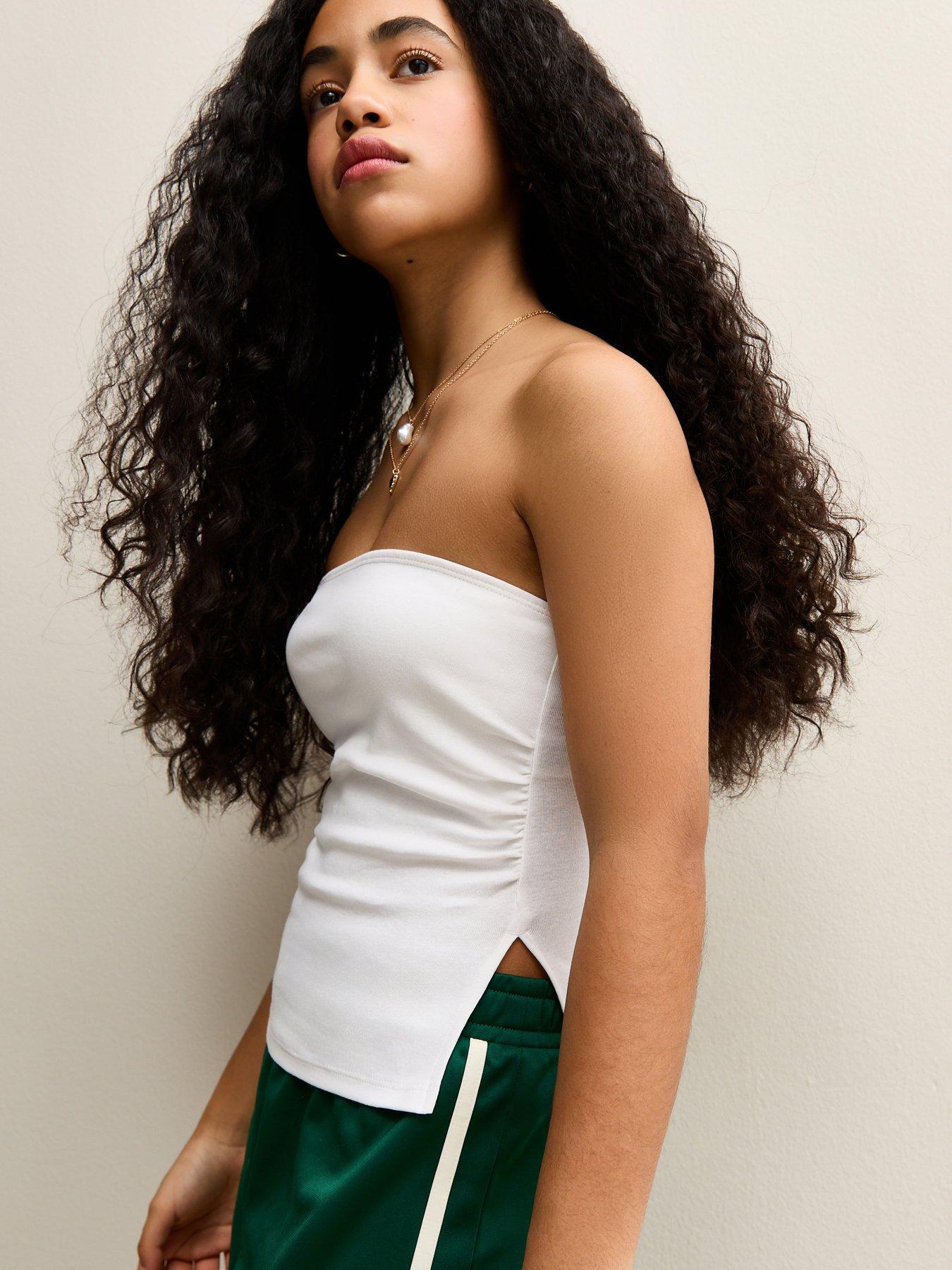 New Look 915 Girls Ruched Side Bandeau Top - White